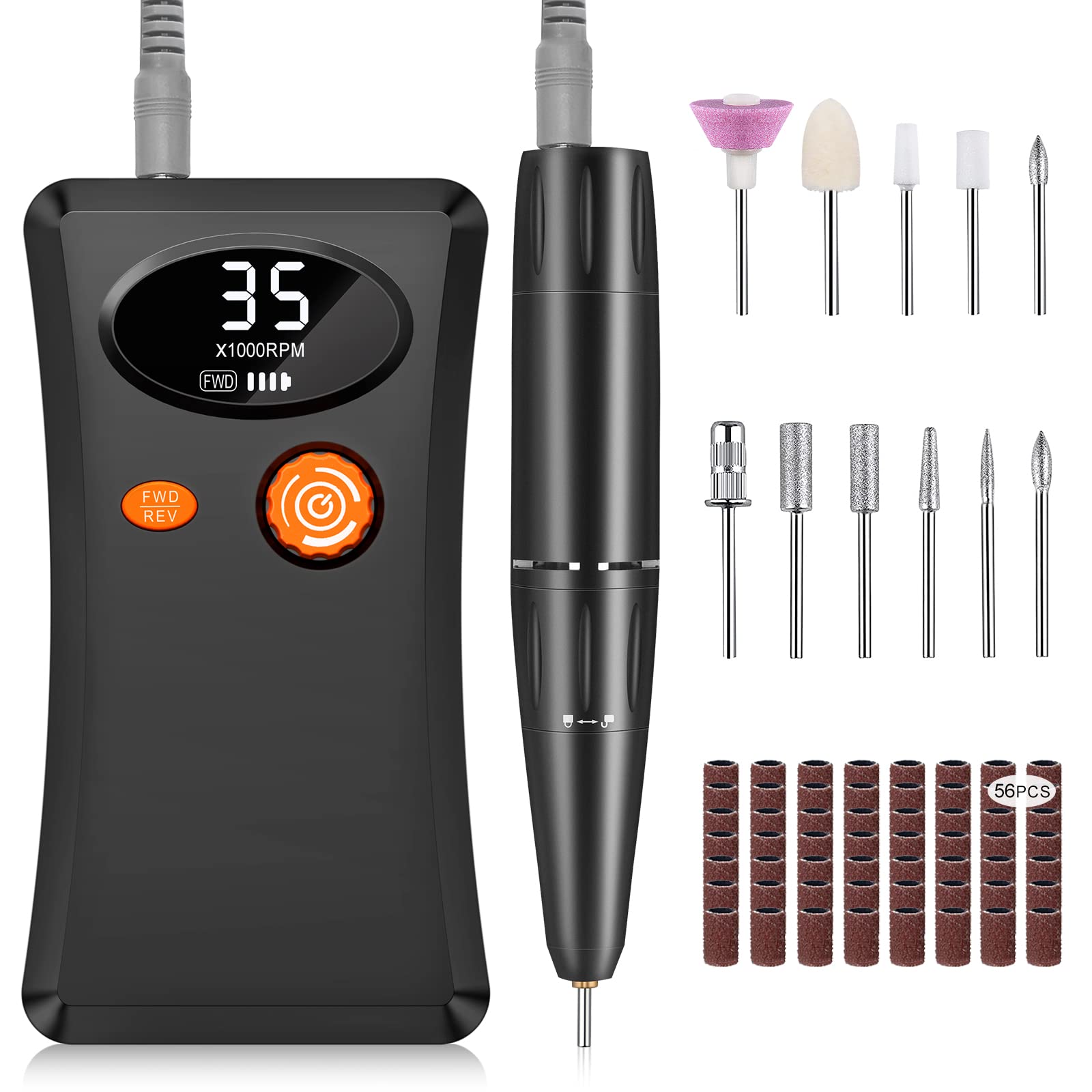 Electric Nail Drill, Urbuti 35000RPM Professional Nail Drill Machine, Portable Rechargeable File Machine Set for Acrylic Gel Nai
