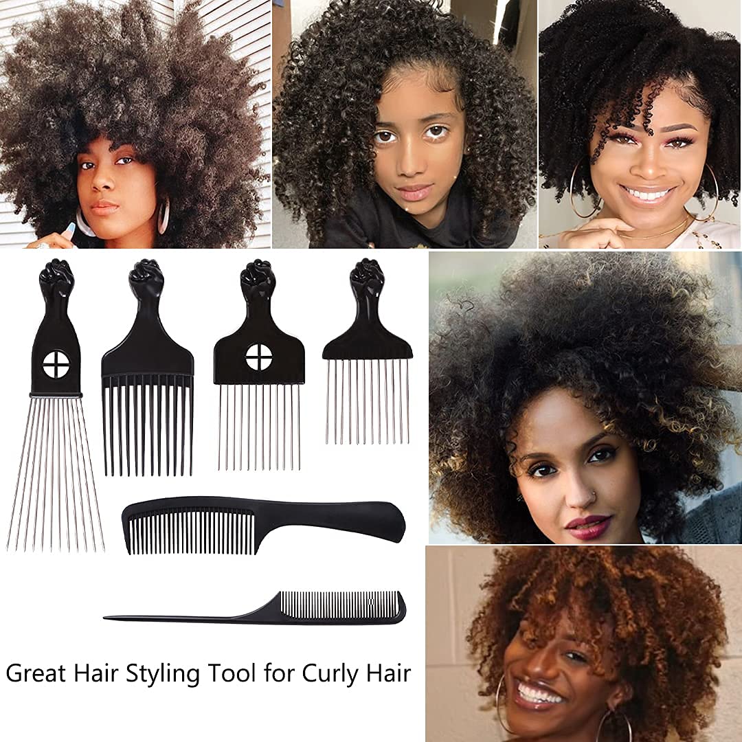 Cookoo 6 Pack Mixed Metal Afro Hair Pick Hair Comb For Women And Men For Thick Natural Curly Hair Detangle Wig Anti Static Styli