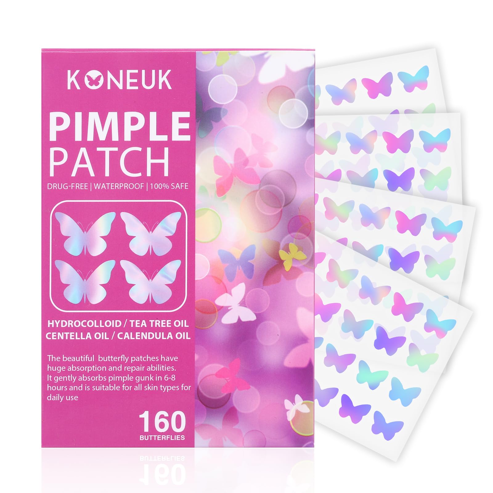 Acne Pimple Patches for Face (160 Counts), Hydrocolloid Acne Patches with Tea Tree Oil and Calendula Extract, Cute Colorful Butt