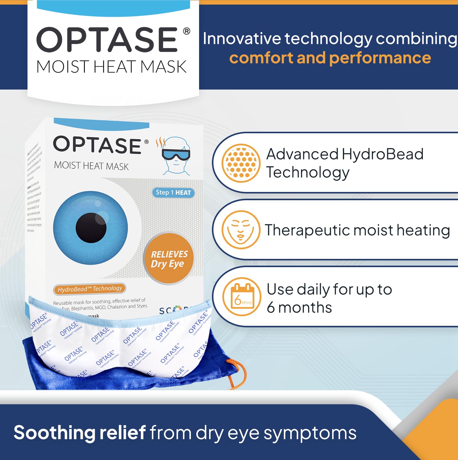 Optase Moist Heat Eye Mask For Dry Eyes - Dry Eye Mask With Hydrobead Technology - Washable, Microwaveable Eye Compress For Dry