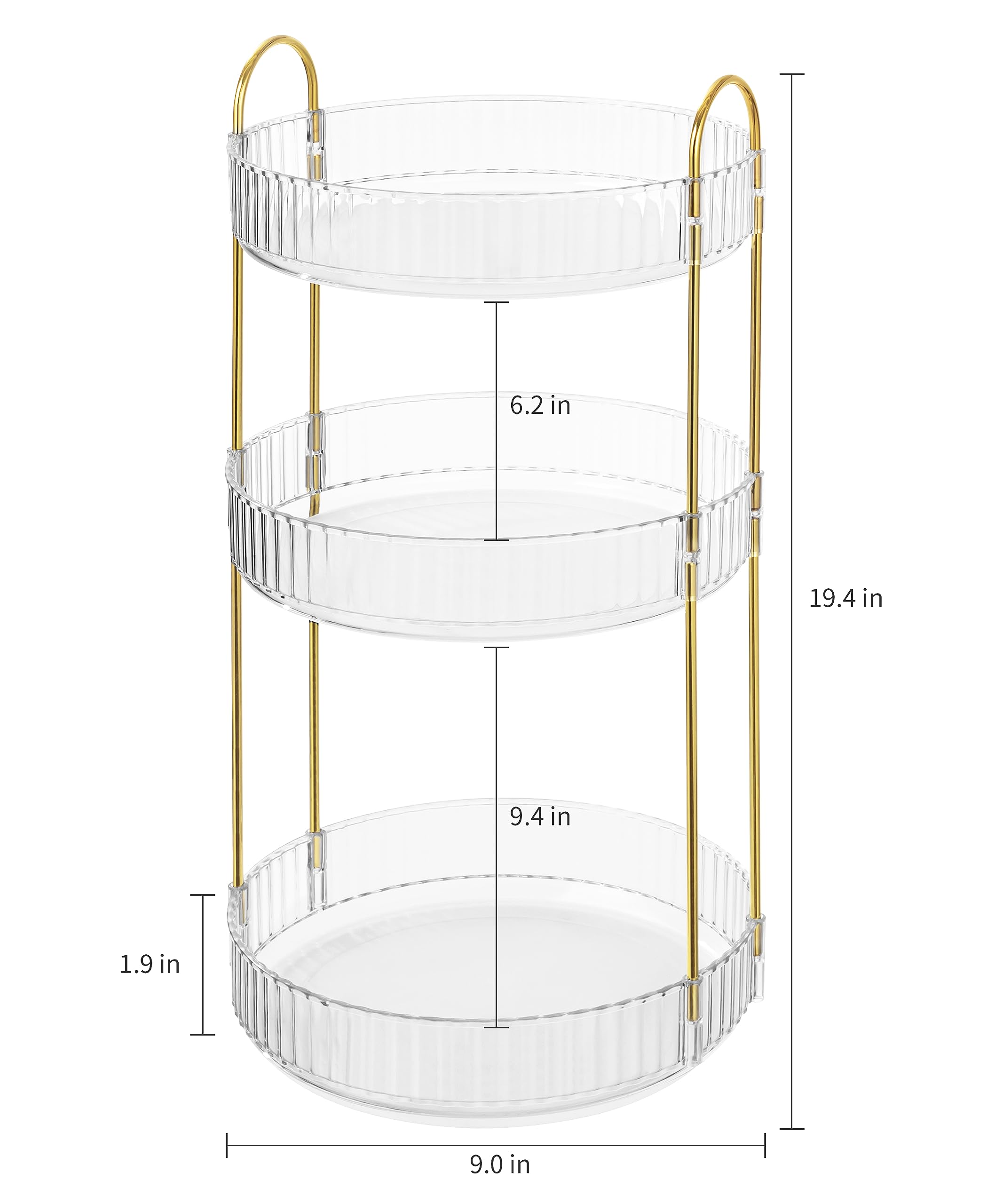 Vorey 360 Rotating Makeup Organizer Countertop Clear 3 Tier Bathroom Organizer Spinning Perfume Organizers, Skincare Organizers