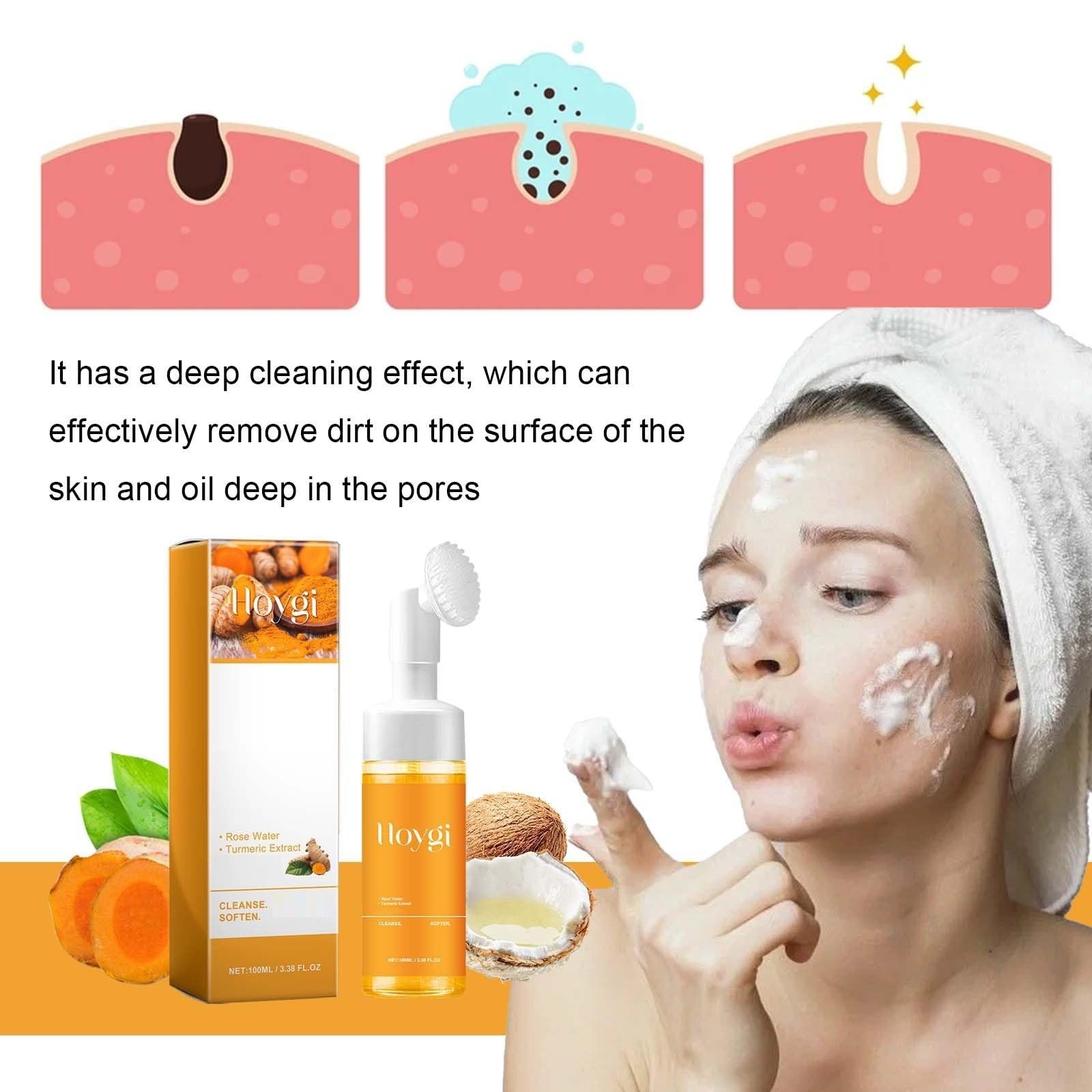 2 Pcs Glow Wash Turmeric Face Wash With Brush, Deep Cleanser Facial Exfoliating Scrub for All Skin.