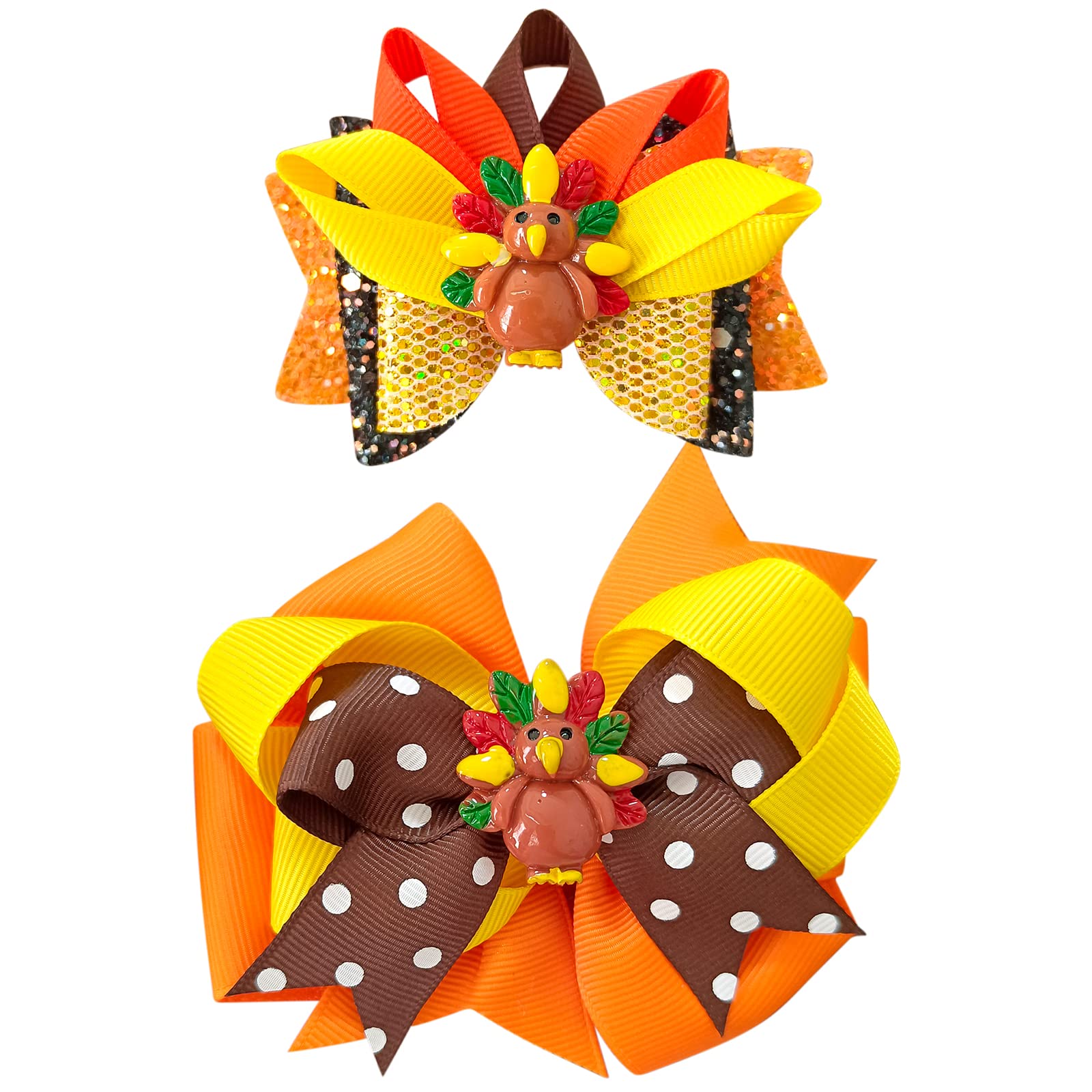 Thanksgiving Turkey Hair Bow Clips Toddler Girls Kids Glitter Large Ribbon Alligator Barrettes Cute Fall Festival Hair Decor Acc
