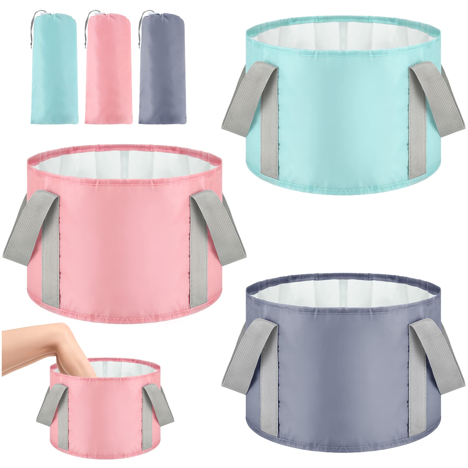 3 Pieces Collapsible Portable Foot Soak Tub Soaking Foot Bath Basin Multifunctional Foldable Bucket Washing Camping Pedicure Bow