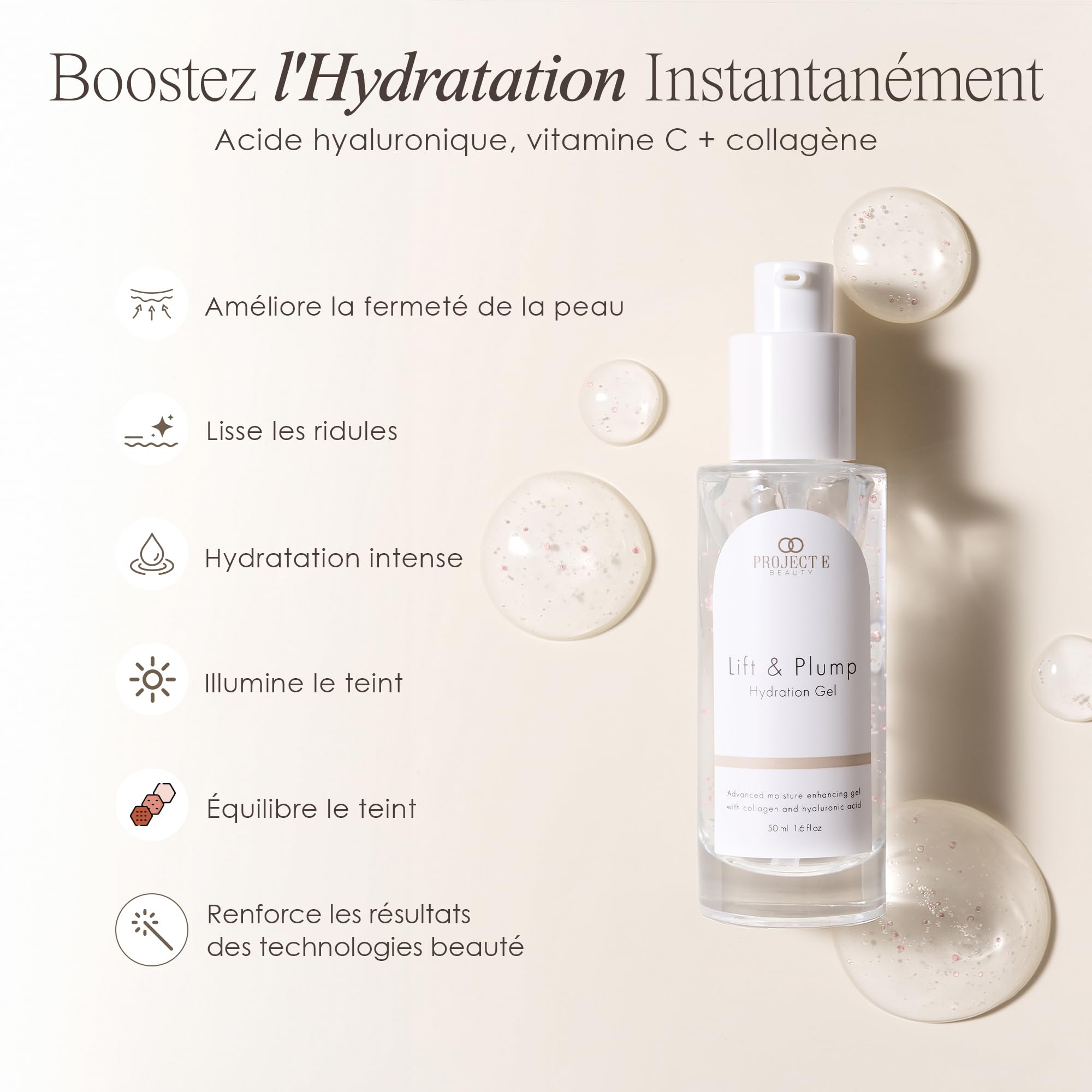Lift & Plump Hydration Gel By Project E Beauty | 24-Hour Hydration | Anti-Aging Pore Tightening Treatment | Hydrating & Moisturi