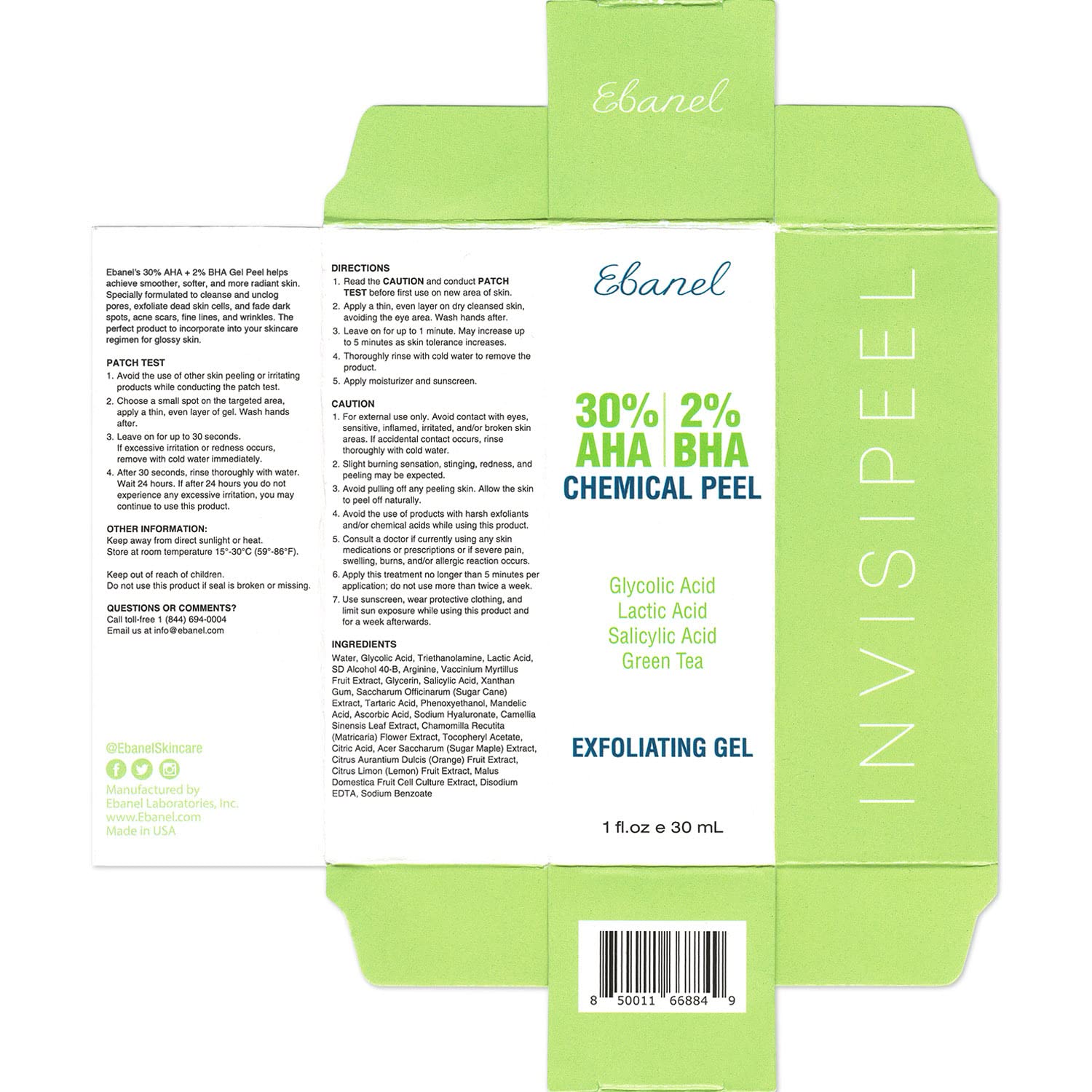 Ebanel 30% Aha 2% Bha Chemical Peel Exfoliant Gel, Face Peel With Glycolic Acid, Salicylic Acid, Lactic Acid, Green Tea, Chamomi
