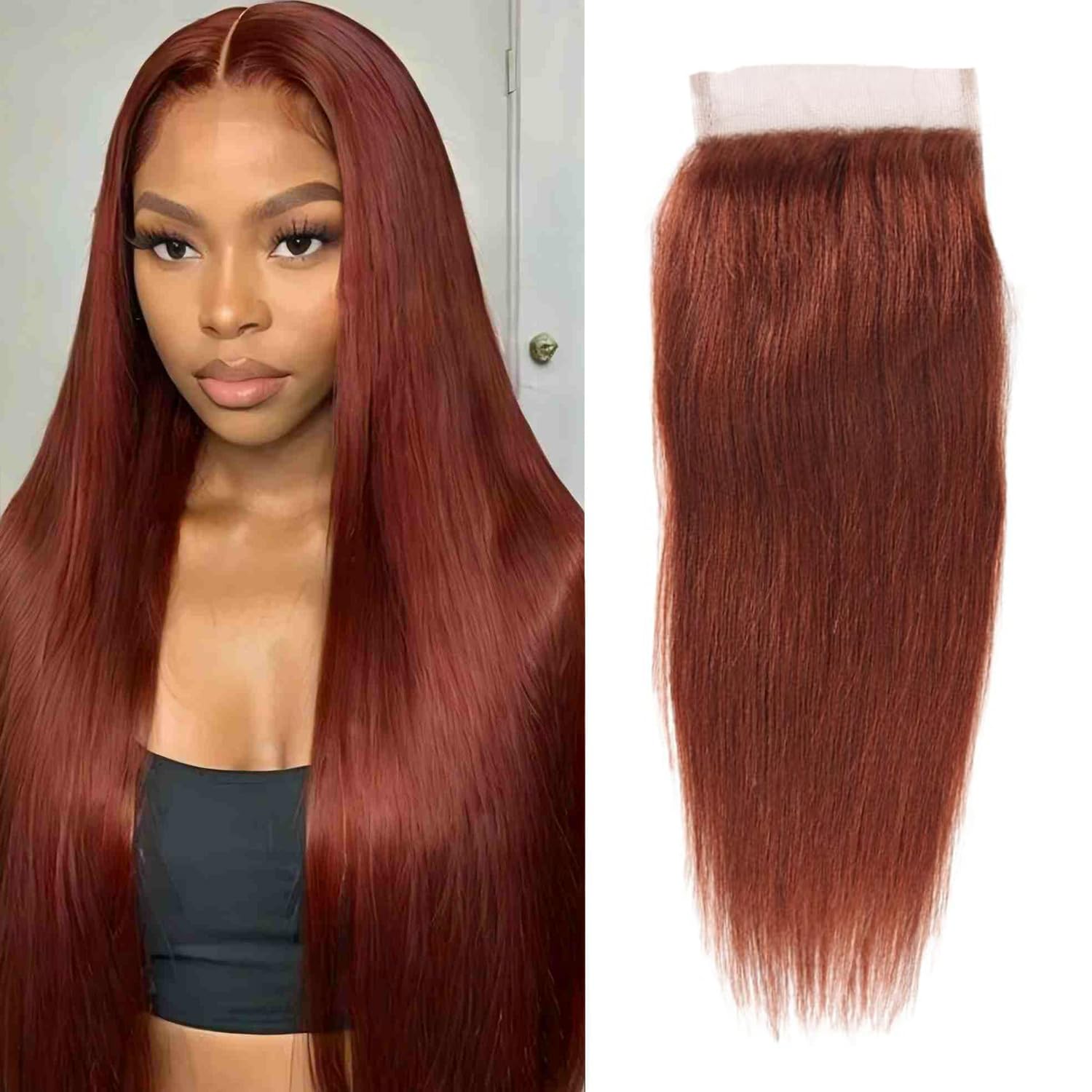 Reddish Brown 33# Human Hair 4x4 Hd Transparent Lace Front Closure Brazilian Virgin Straight Hair Pre Plucked With Baby Hair Hig