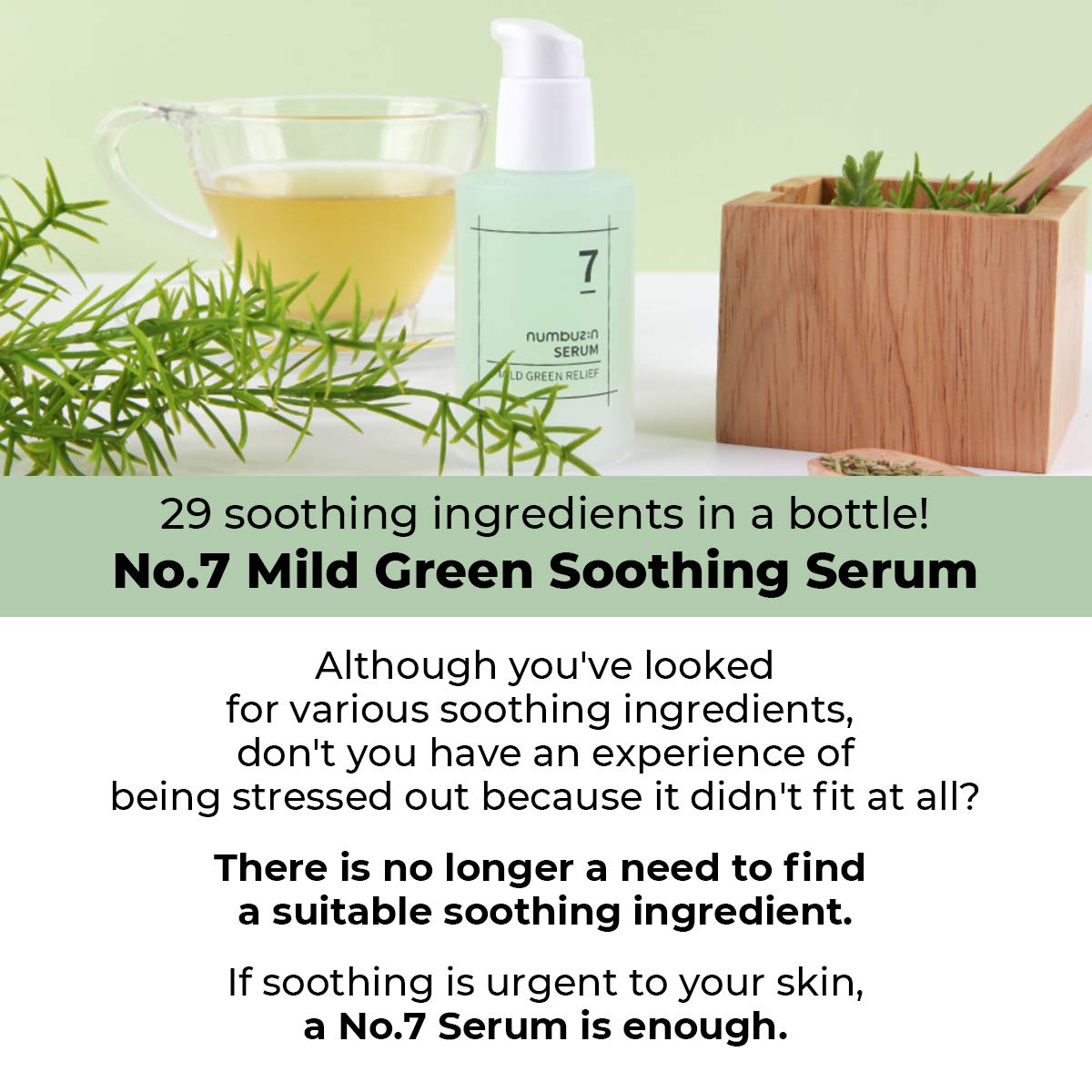 Numbuzin No.7 Mild Green Soothing Serum | Acne-Prone Skin, Sensitive Redness, Centella Asiatica, Green Tea, Lightweight Gel, Non