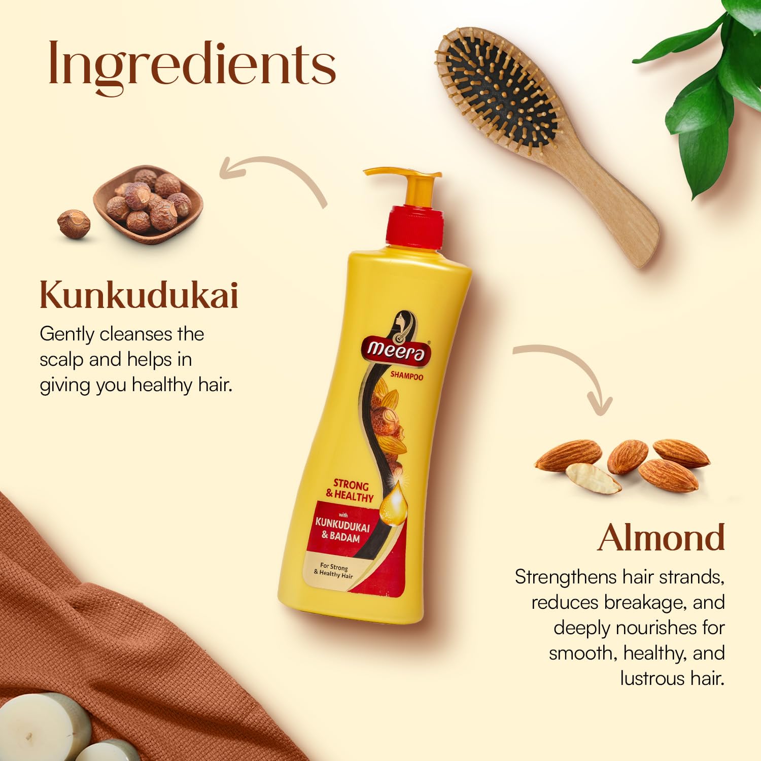 Meera Strong and Healthy Shampoo with Kunkudukai and Badam (Sapindus and Almond) to Reduce Hairfall 340 ml