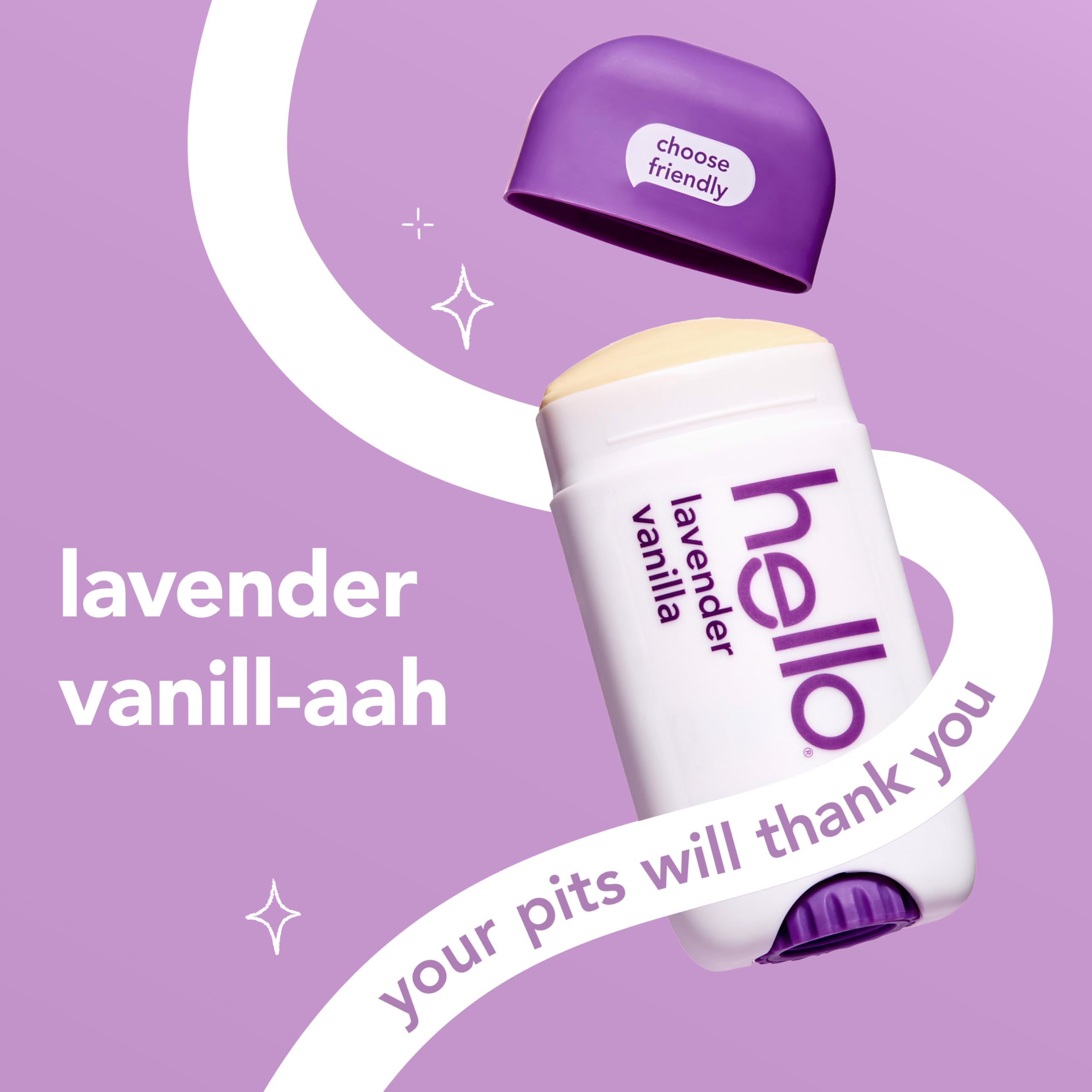 Hello Lavender Vanilla Vegan Deodorant, Aluminum Free Deodorant for Women and Men, 2.6 oz Stick