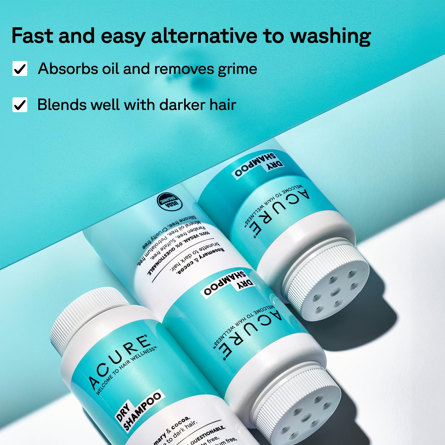 Acure Dry Shampoo - Brunette To Dark Hair | 100% Vegan | Certified Organic | Performance Driven Hair Care | Cocoa & Rosemary - A