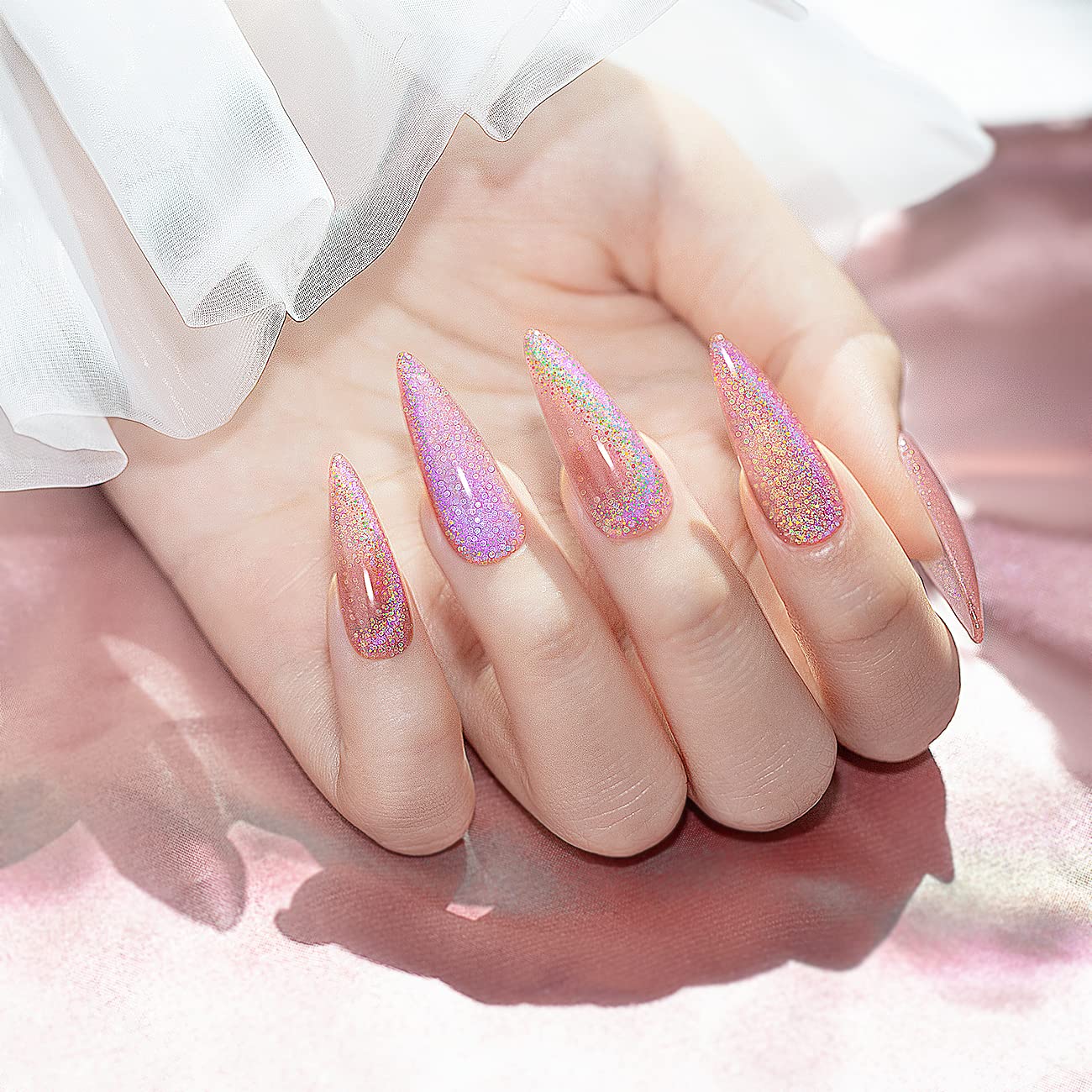 Rarjsm Cat Eye Gel Nail Polish, Galaxy Chameleon Magnetic Gel Polish Rose Gold Holographic Glitter Gel Soak Off Uv Led Diy Manic