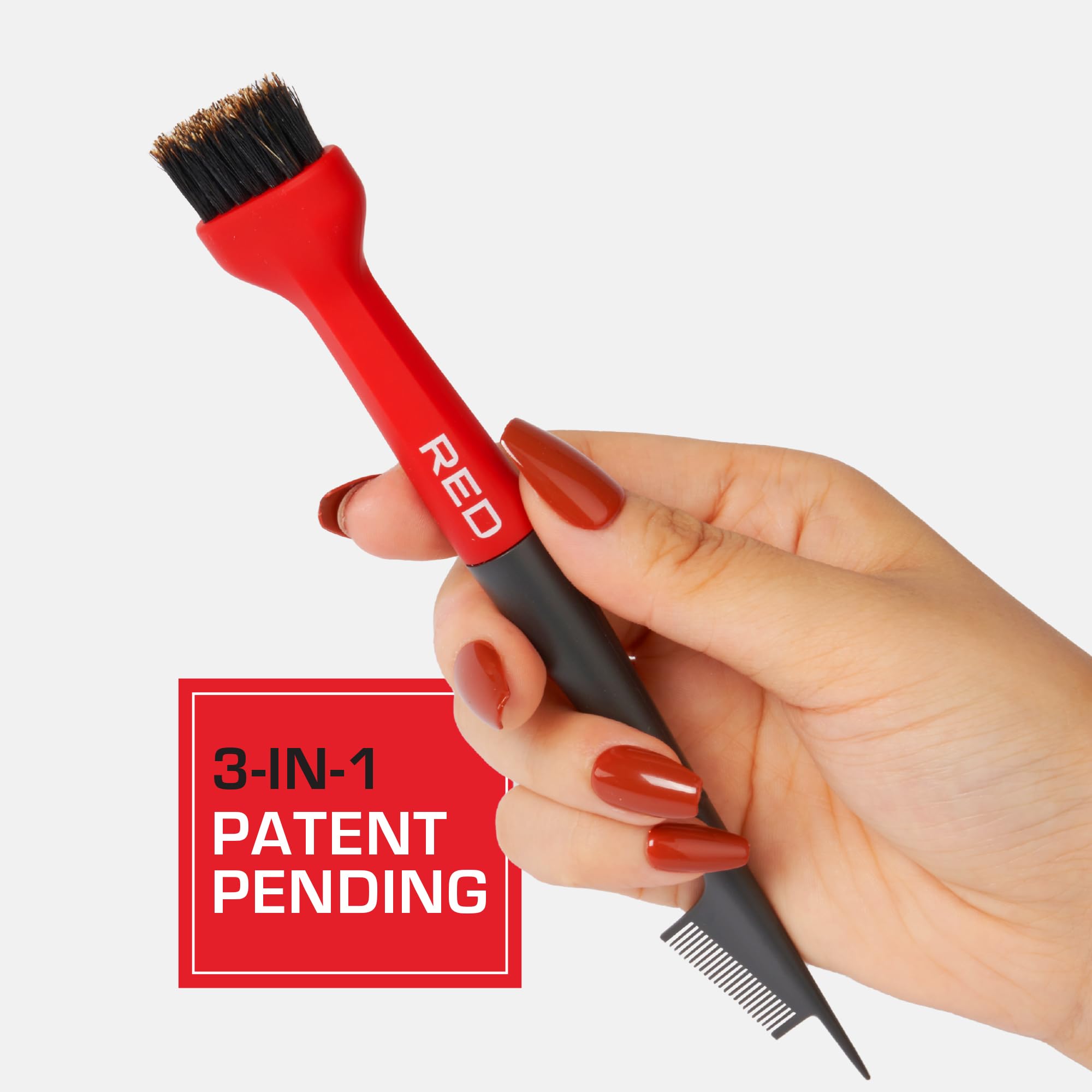 RED by Kiss Edge Hair Brush - Angled Premium 100% Boar Bristles for Smooth Styling & Edge Control, Red Color
