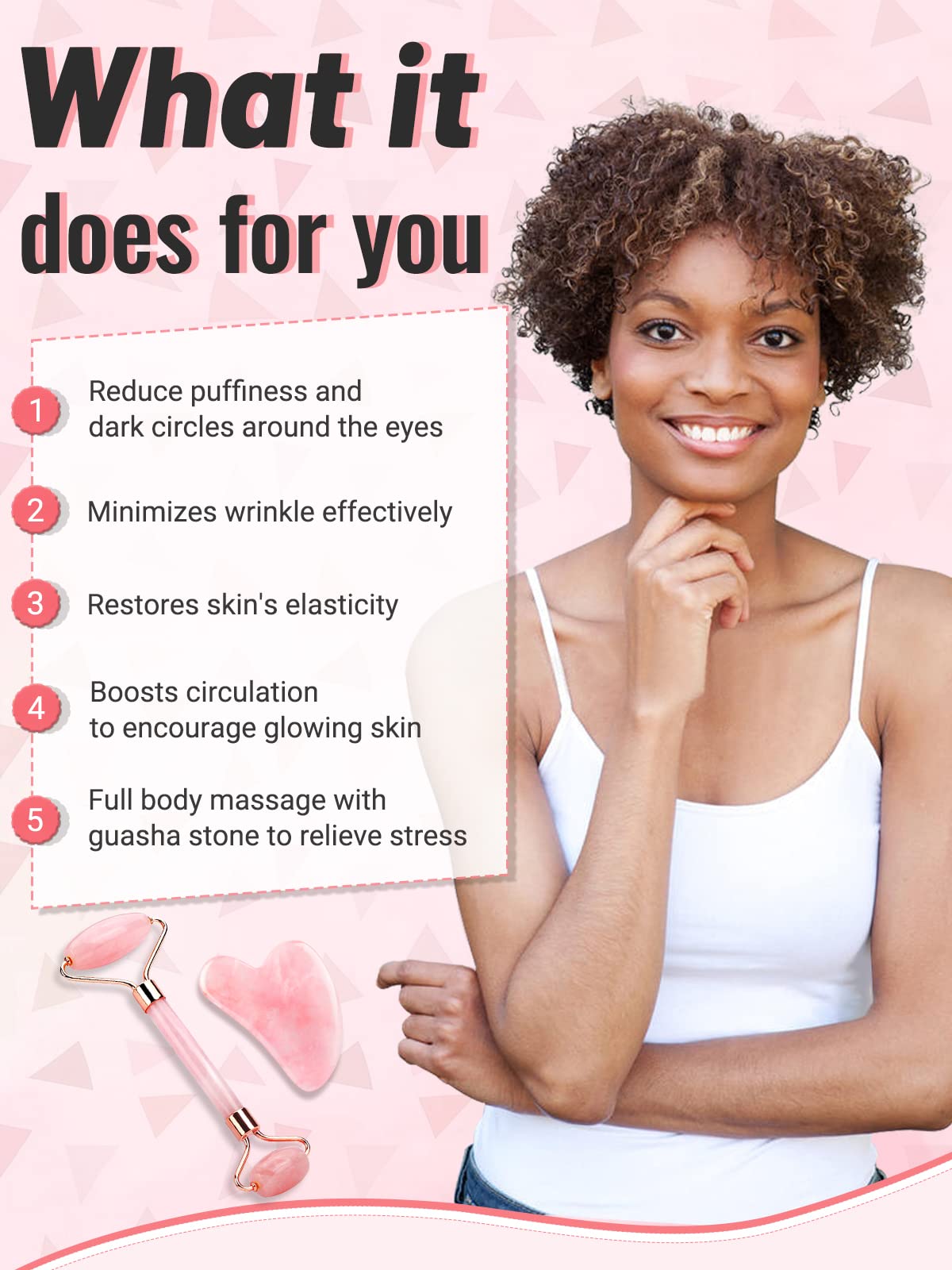 Deciniee Jade Roller And Gua Sha Set - Anti Aging Rose Quartz Face Massager For Eye, Neck - Natural Beauty Skin Care Tools Body