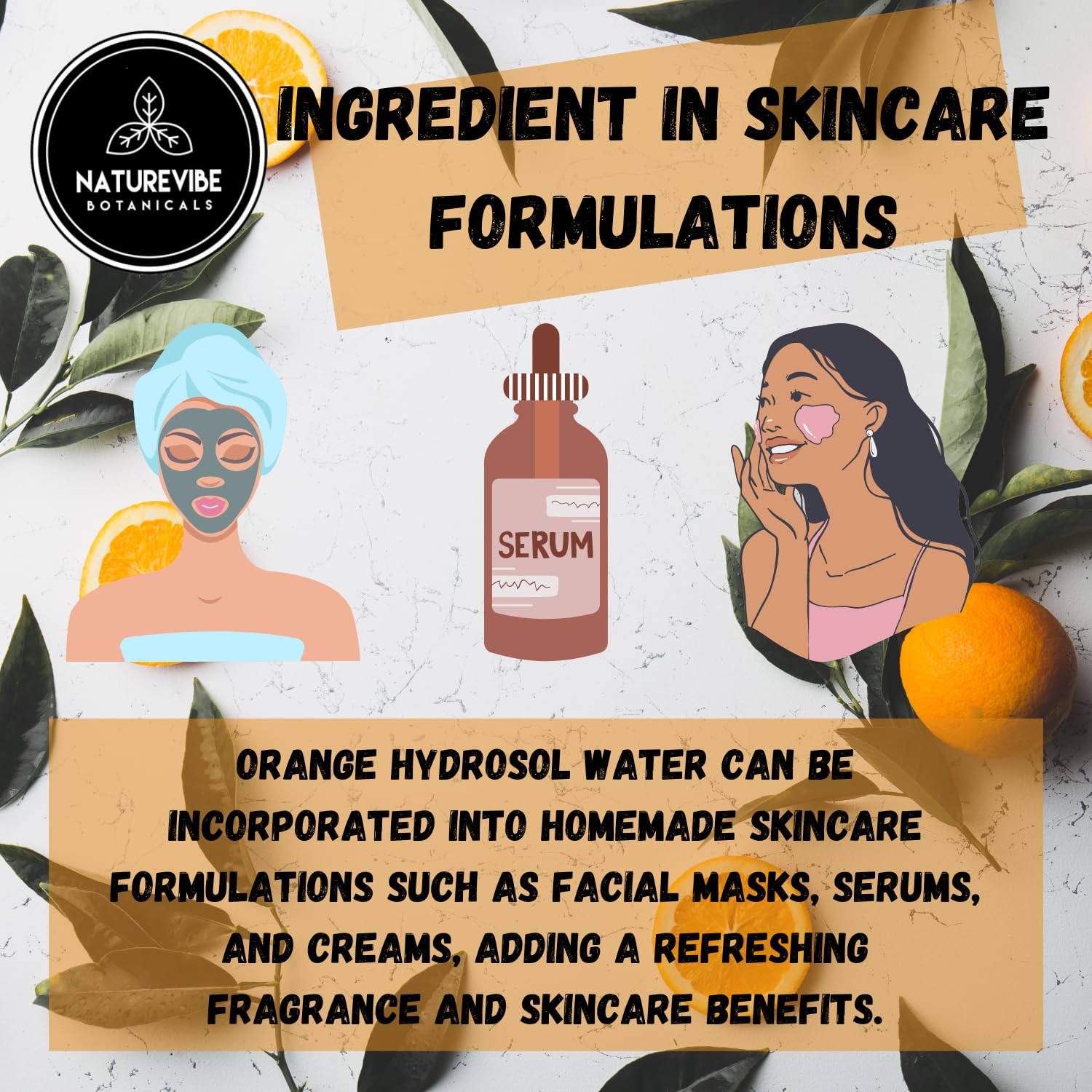 Naturevibe Botanicals Orange Water 32 Ounces | 100% Pure And Natural | Great For Skin Care And Hair Care