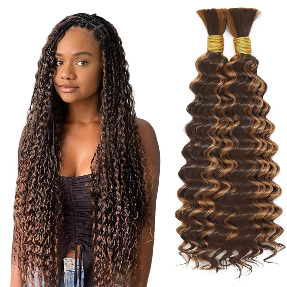 Brown Boho Hair For Braiding 4/30 Boho Human Hair p430 Highlight Deep Wave Braids Bulk Ombre Brown Deep Curly Braids 100g 16 16 