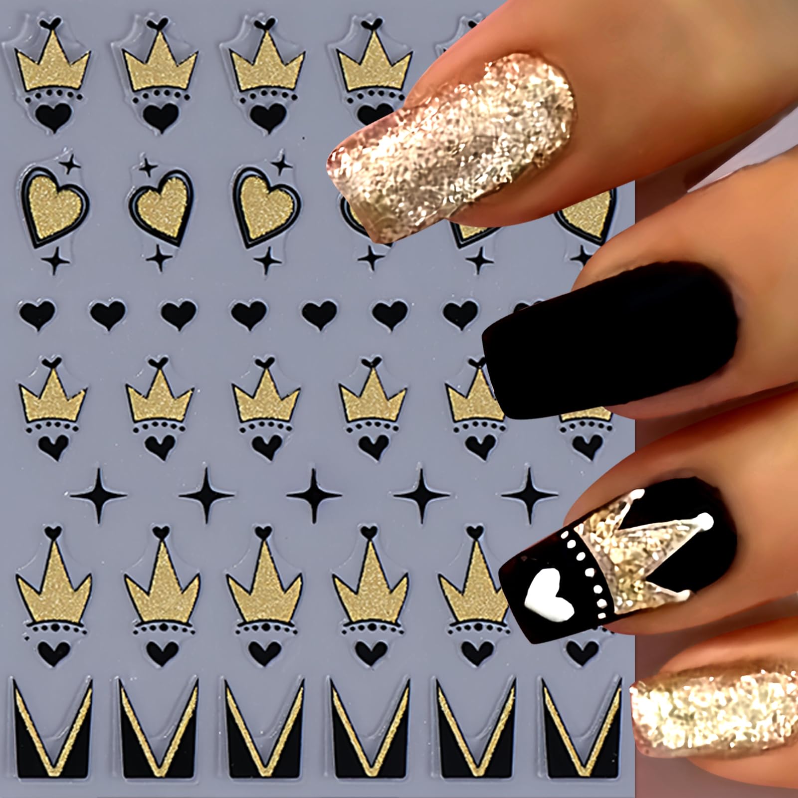 6Pcs Heart Bows Nail Art Stickers Valentine'S Day 3D Self Adhesive Nail Decals Gold Heart Rhinestone Letter Nail Sticker Golden