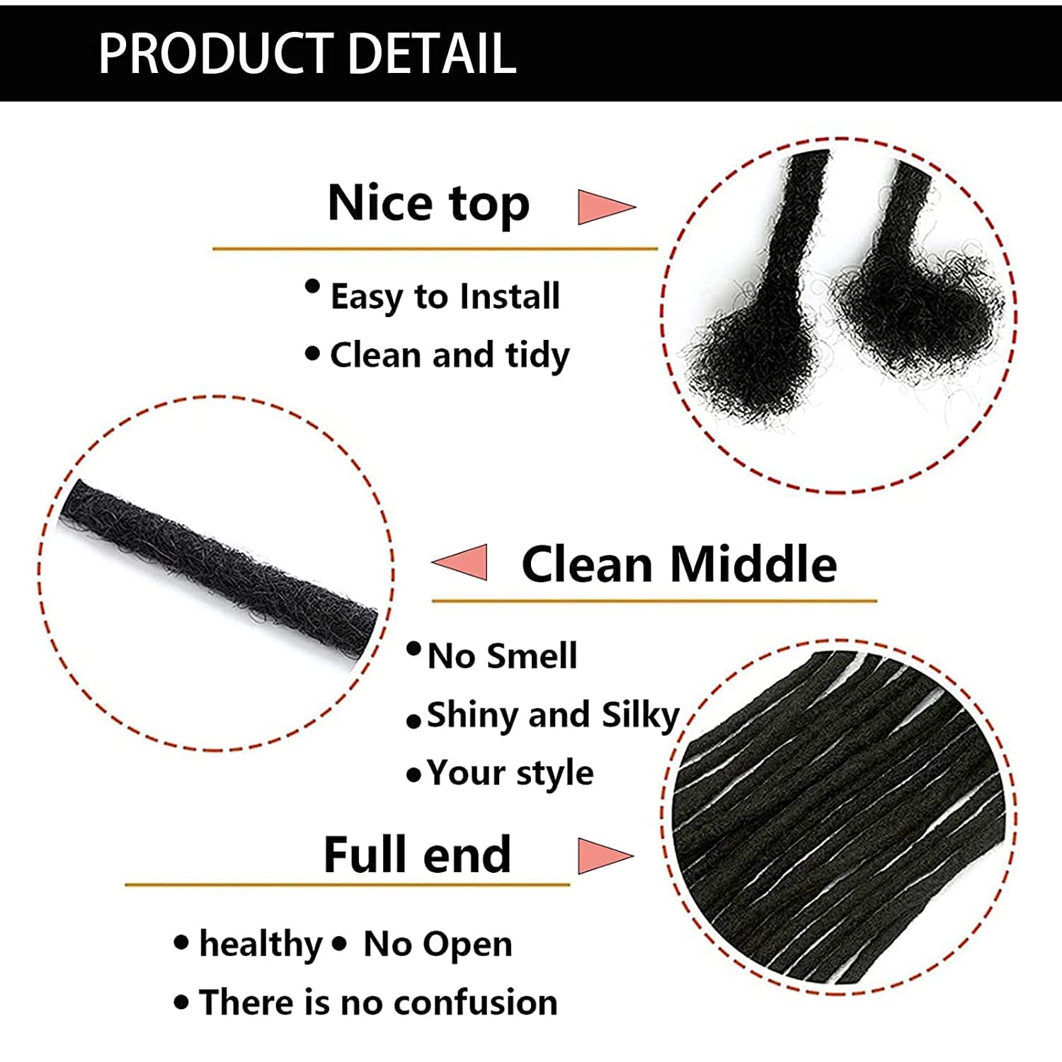 Loc Extension Human Hair 8 Inch 20 Strands Width 100% Real Huamn Hair Permanent Dreadlocks Extension For Men Women Can Be Dyed B