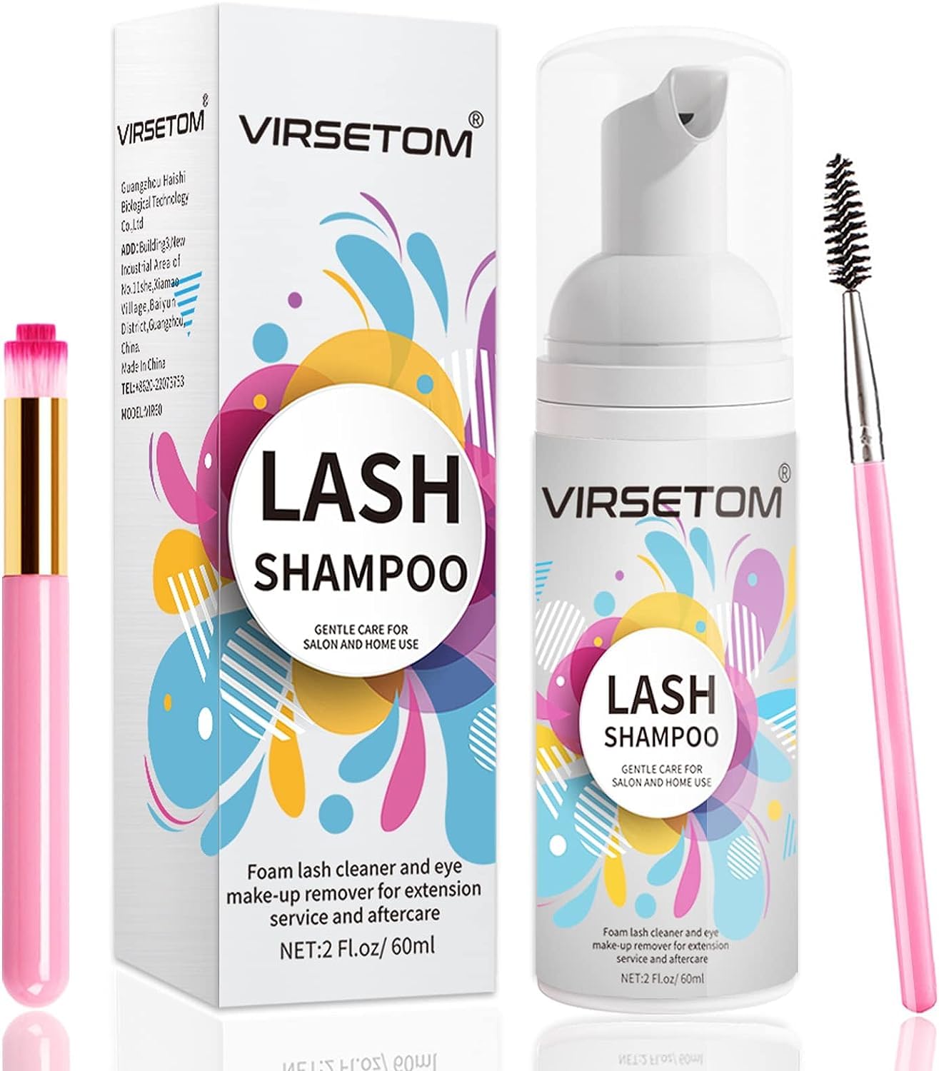 Vemofoper Lash Shampoo For Lash Extensions, Eyelash Extension Cleanser 60Ml + Rinse Bottle + Brushes, Lash Bath For Eyelash Exte