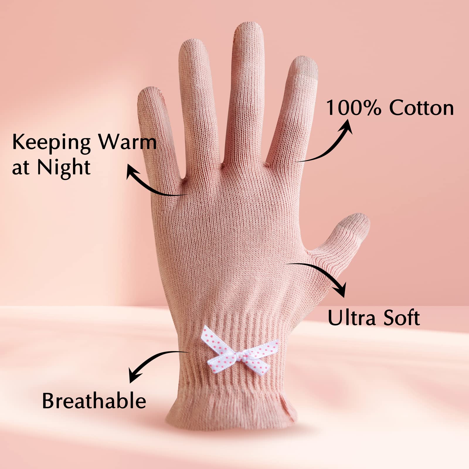 Evridwear Beauty Cotton Gloves with Touchscreen Fingers for SPA, Eczema, Dry Hands, Hand Care, Day and Night Moisturizing, 3 Siz
