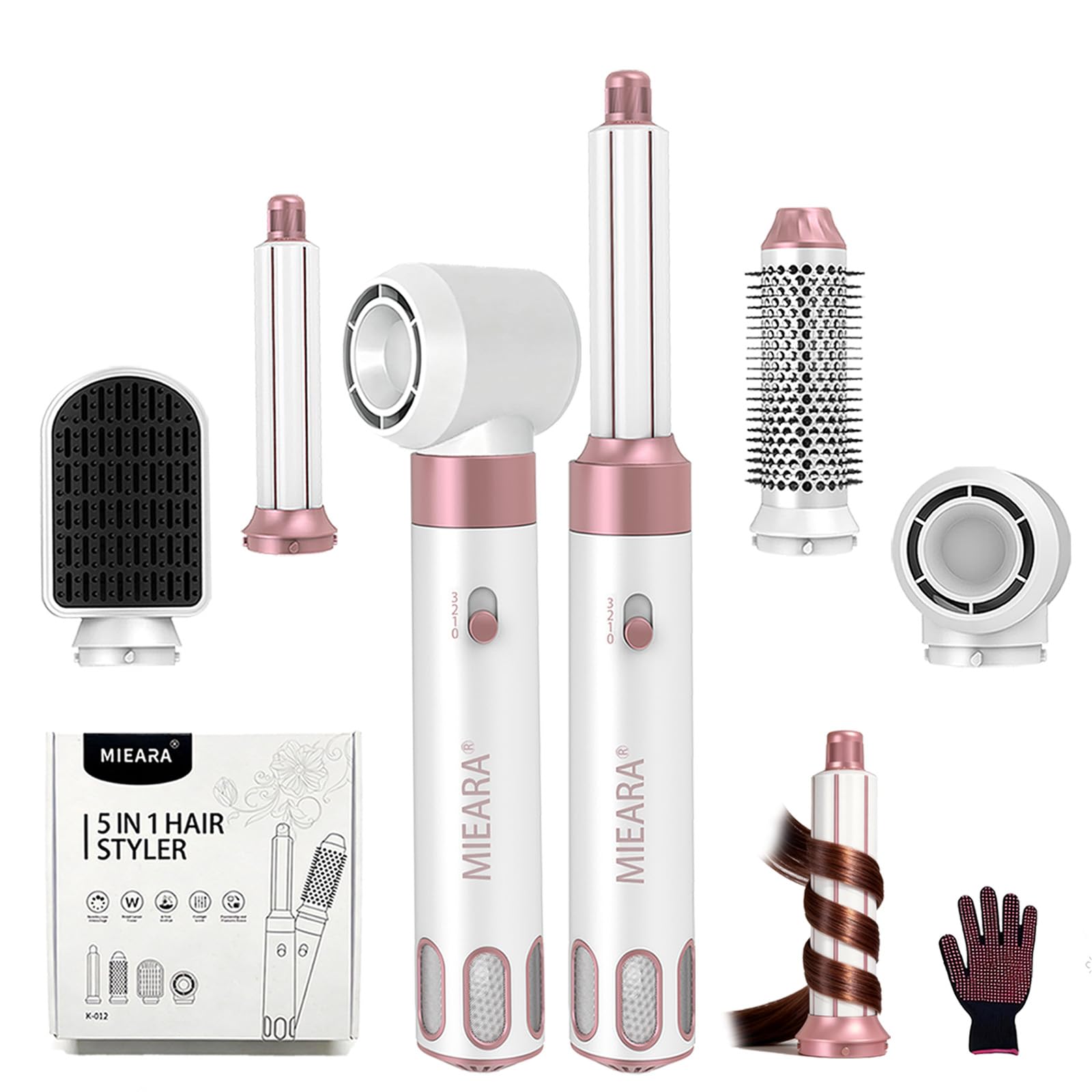 MIEARA Blow Dryer Brush 5 in 1 Hair Styler, Auto Curling Wrap, 1000W Fast Dry Hair Dryer Brush with 5 Detachable Attachments for
