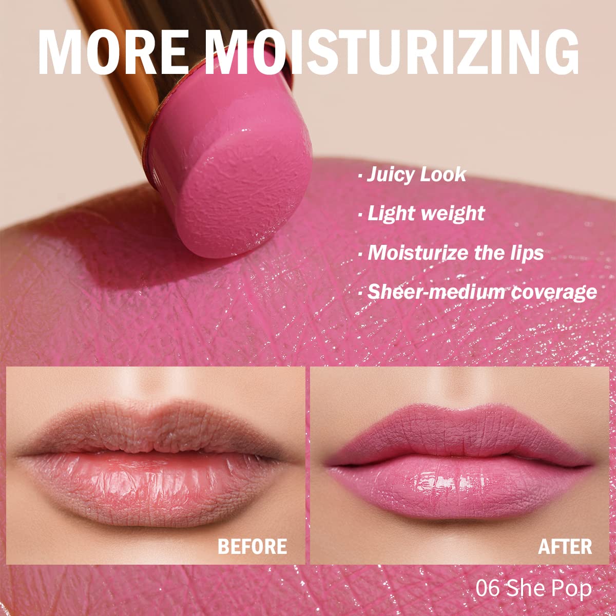 Oulac Pink Lipstick Moisturizing Shine Lipstick - Moisturizing Lip Stick Glossy Tinted Lip Balm, Sheer Shine Juicy Finish, Light