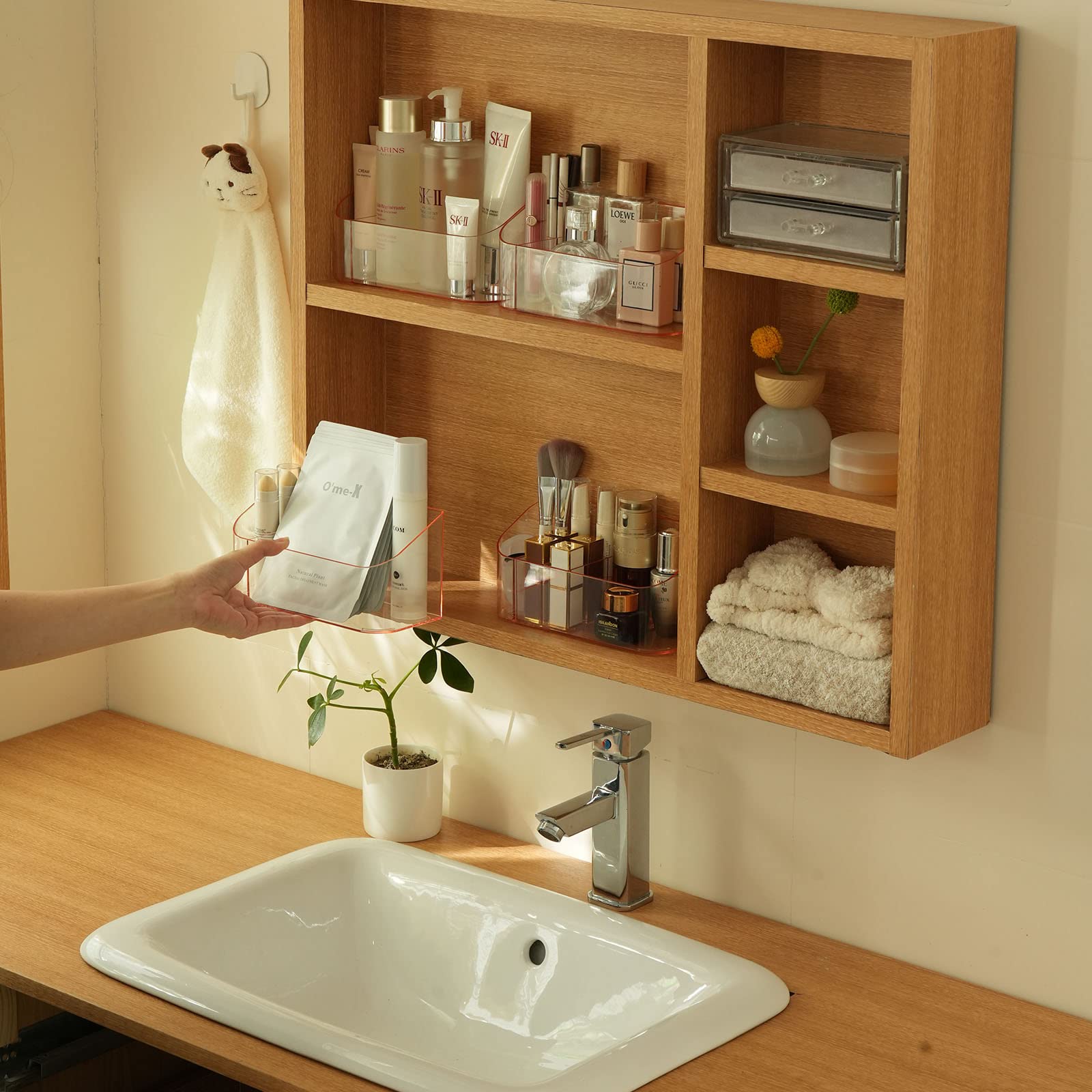 Sunficon Makeup Holder Tray Organizer Cosmetic Display Case Tabletop Desktop Vanity Countertop Bathroom Wall Cabinet Medicine St