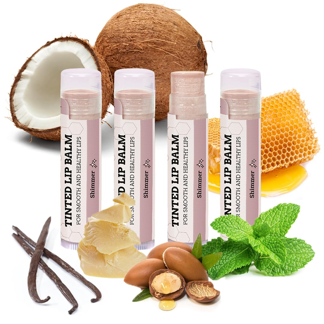Tinted Lip Balm By Earths Daughter - 4 Pack Of Shimmer Tint - Beeswax, Coconut Oil, Cocoa Butter, Vitamin E - Moisturize And Bea