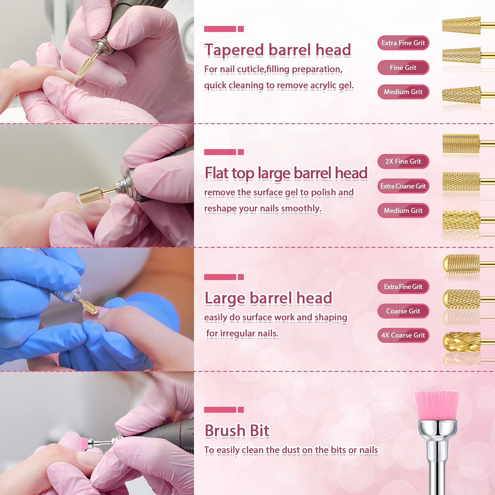 10 Pcs Nail Drill Bits Set, Tungsten Carbide Nail Bits For Nail Drill, Remove Acrylic Nail Gel Nail Polish, 3/32 Inch Bits Manic