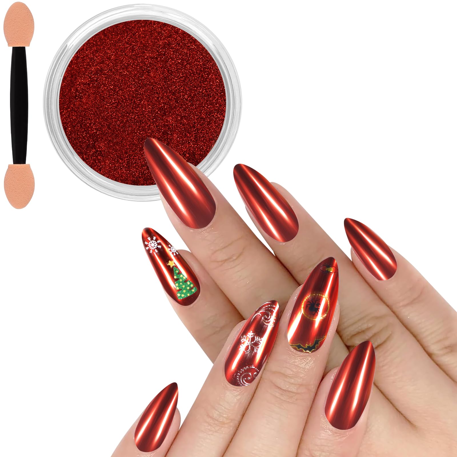 Allstarry Red Chrome Nail Powder Metallic Mirror Effect Dust Glitter Glazed Manicure Decoration Reflective Pigment for Gel Polis