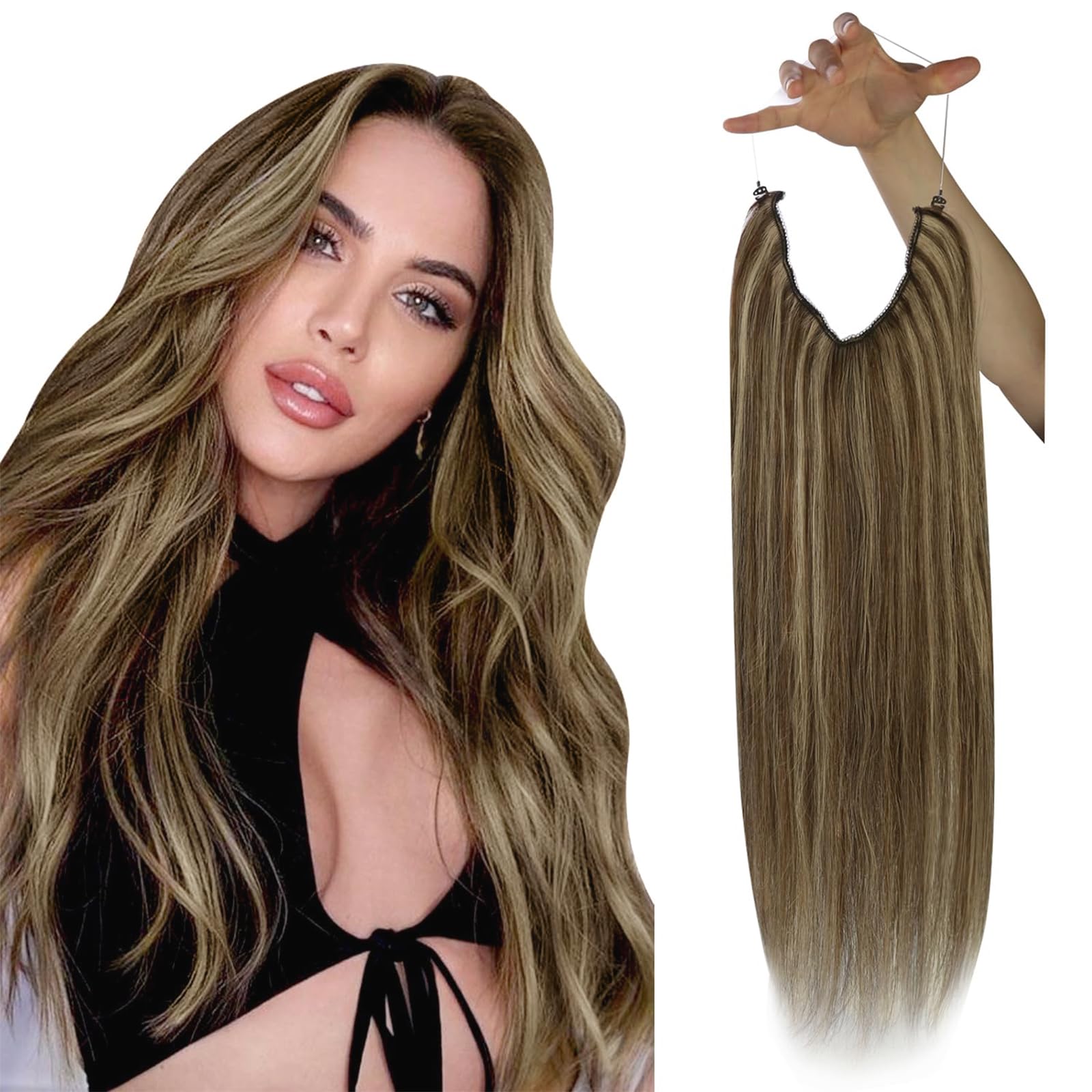 Sunny Wire Hair Extensions Dark Brown Highlights Caramel Blonde Fish Line Hair Extensions Human Hair Brown Highlight Wire Extens
