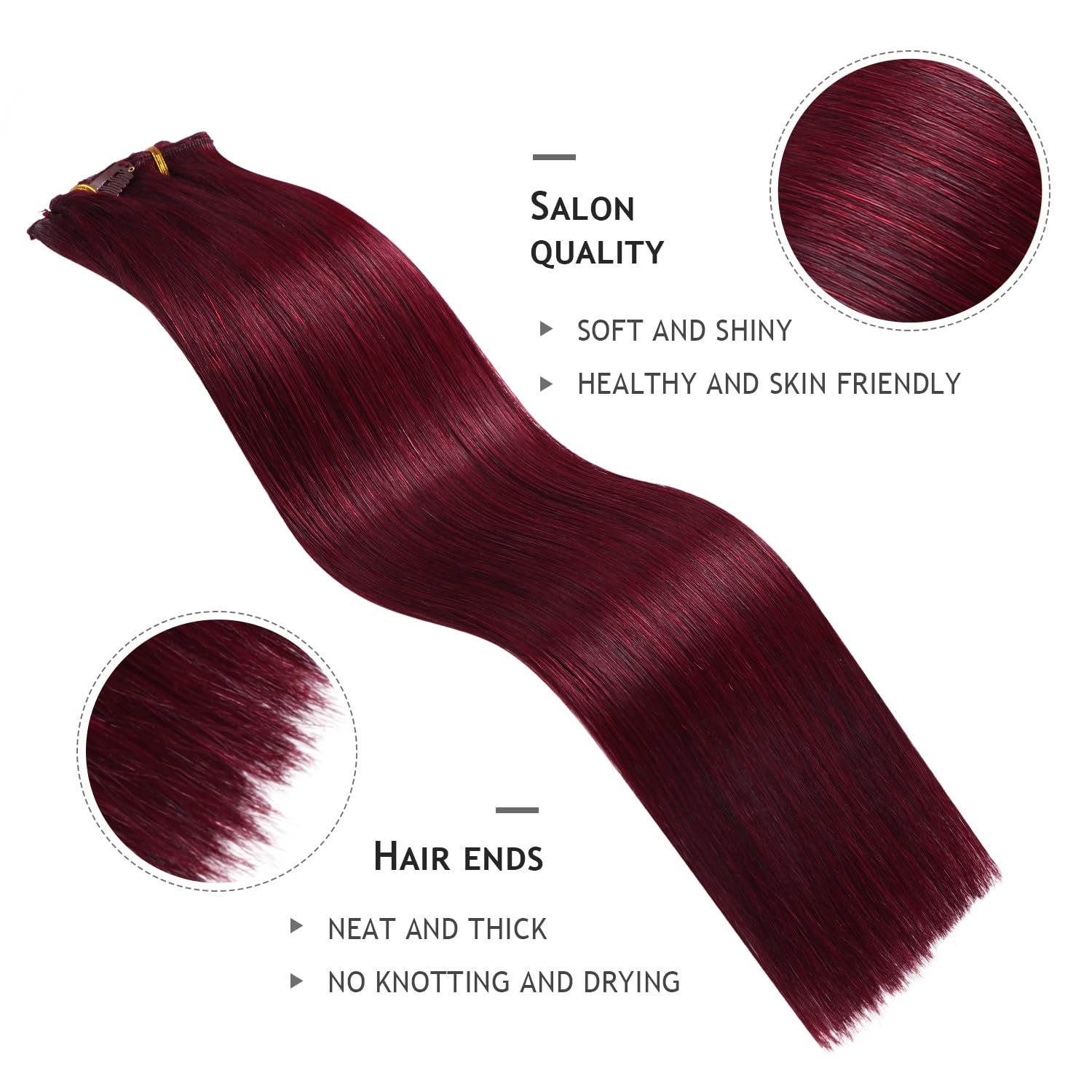 YILITE Clip in Hair Extensions Real Human Hair 8Pcs/Pack 120g Burgundy Straight Thick Invisible Remy Natural Hair Double Weft Cl