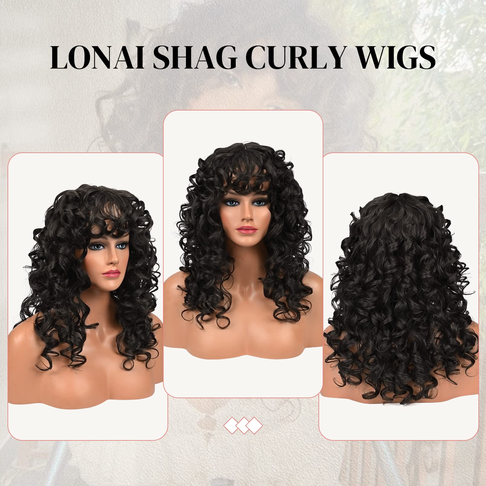 Lonai Curly Wig With Bangs For Black Women Long Black Kinky Wigs With Wispy Bangs Wig006 Curly Gorgeous Fringe Synthetic Wig For