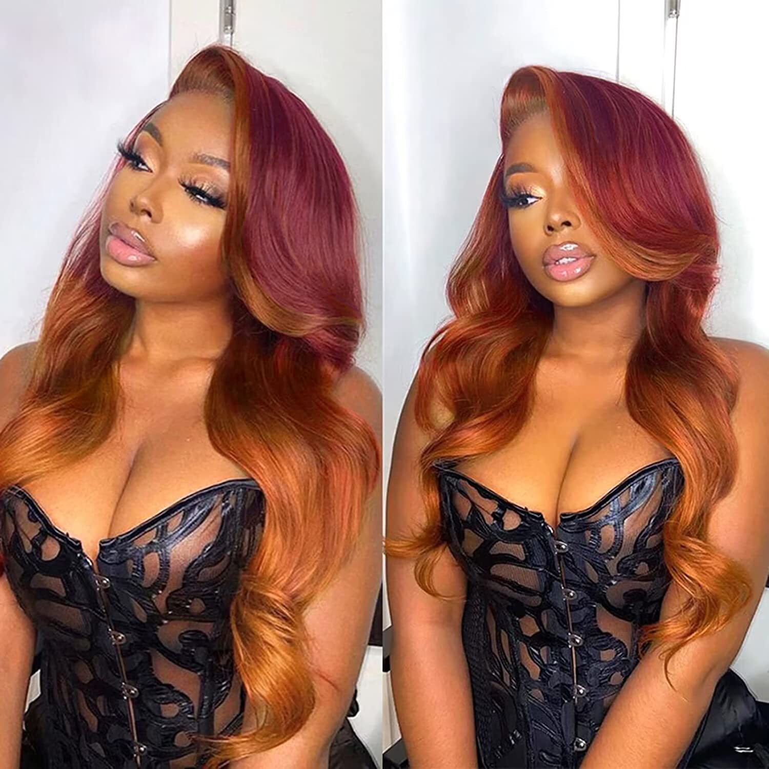 haha Ginger Ombre Lace Front Wig Human Hair 13x4 Hd Lace Frontal Wig Body Wave Red Orange Skunk Stripe Wig Human Hair Highlight