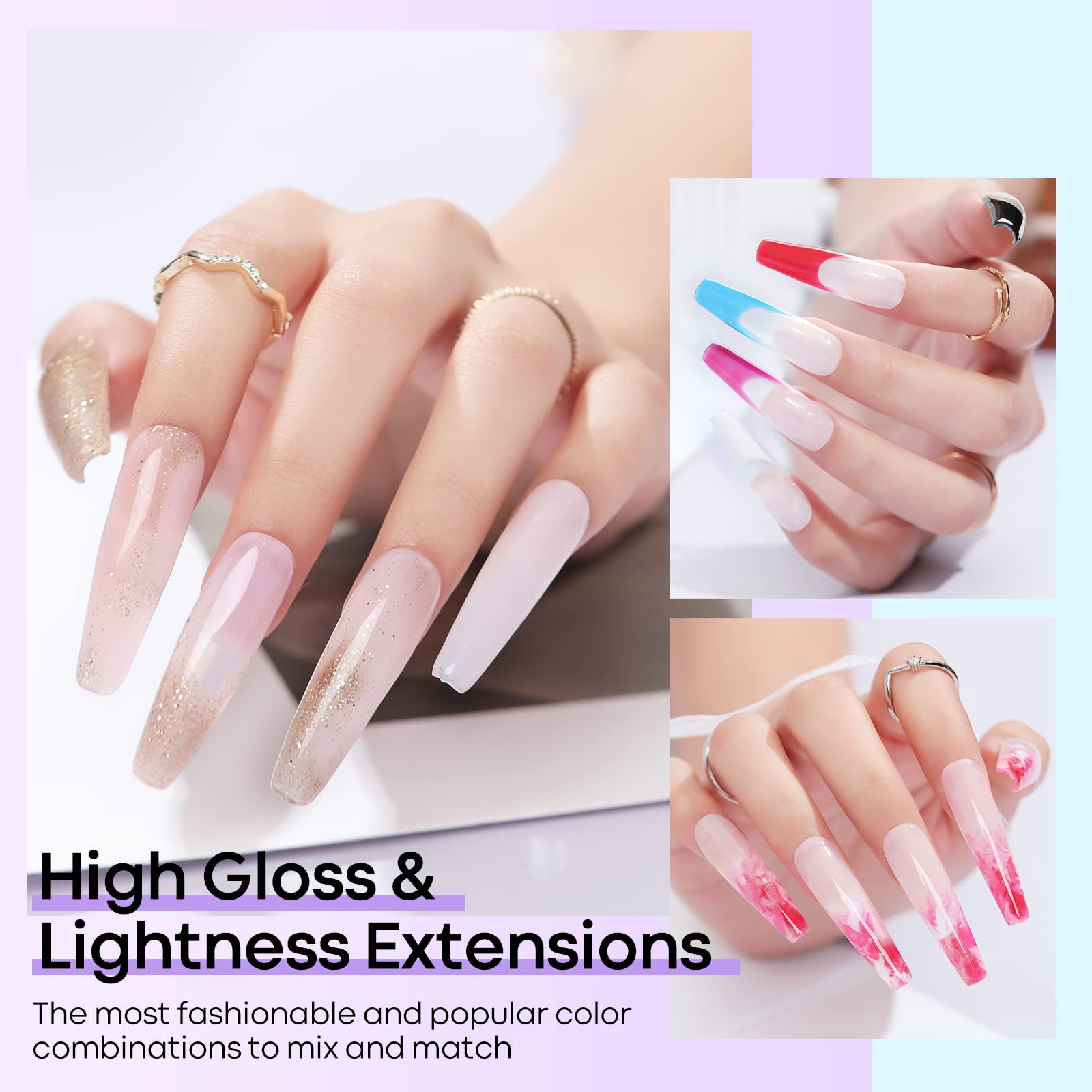 Modelones 12 Colors Poly Nail Extension Gel Kit Pink Black White Red Glitter All Seasons Classic Colors Builder Nail Gel Set Hol