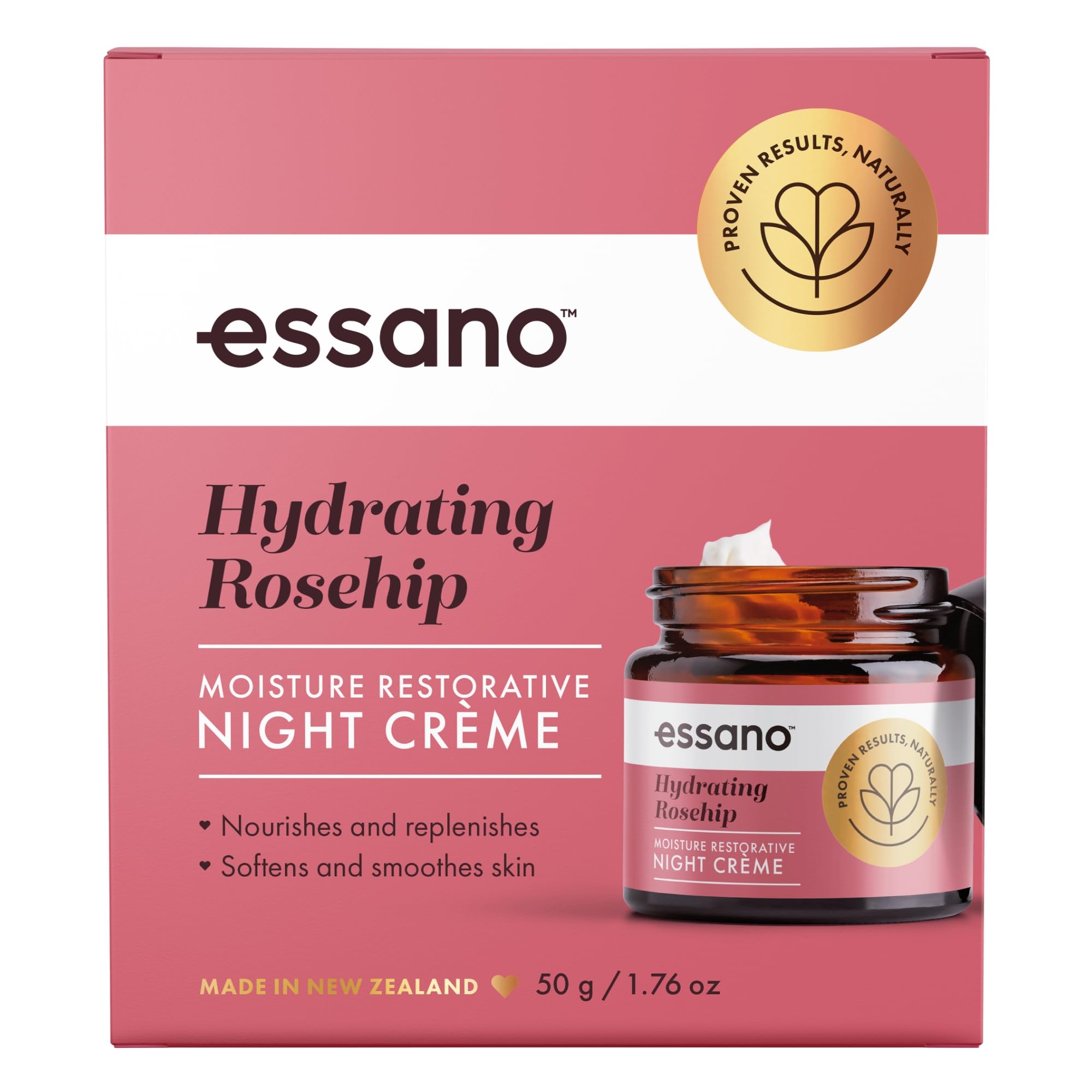 Essano Rosehip Oil Retinol Night Cream, Skin Care Face Moisturizer with Hyaluronic Acid, Natural Face Cream to Support Appearanc