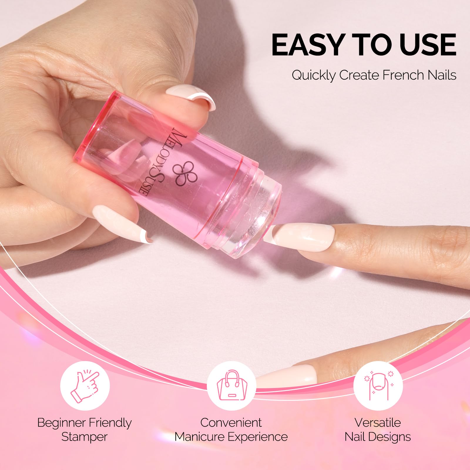 Melodysusie French Nail Stamper, Nail Stamper Kit 2Pcs, Silicone Nail Stamp With A Scraper, Nail Stamper Tool For French Manicur