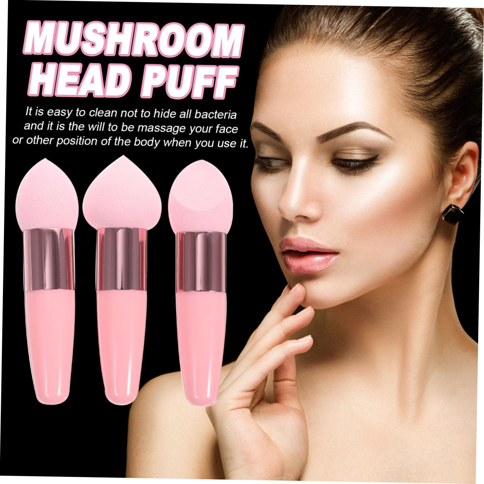 SHERCHPRY 3Pcs Makeup Sponge Brush, Makeup Blender Sponges for Foundation, Professional Purple Make Up Sponge with Handle, Cosme