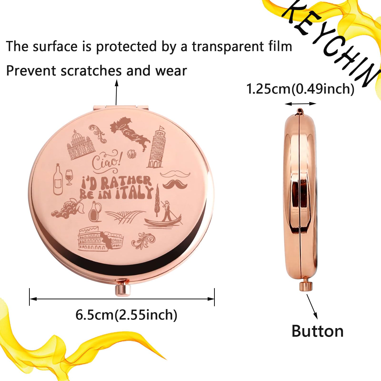 Keychin Italy Travel Trip Pocket Mirror Italian Vocation Gifts I'D Rather Be In Italy Compact Makeup Bag Italian Souvenir Gifts