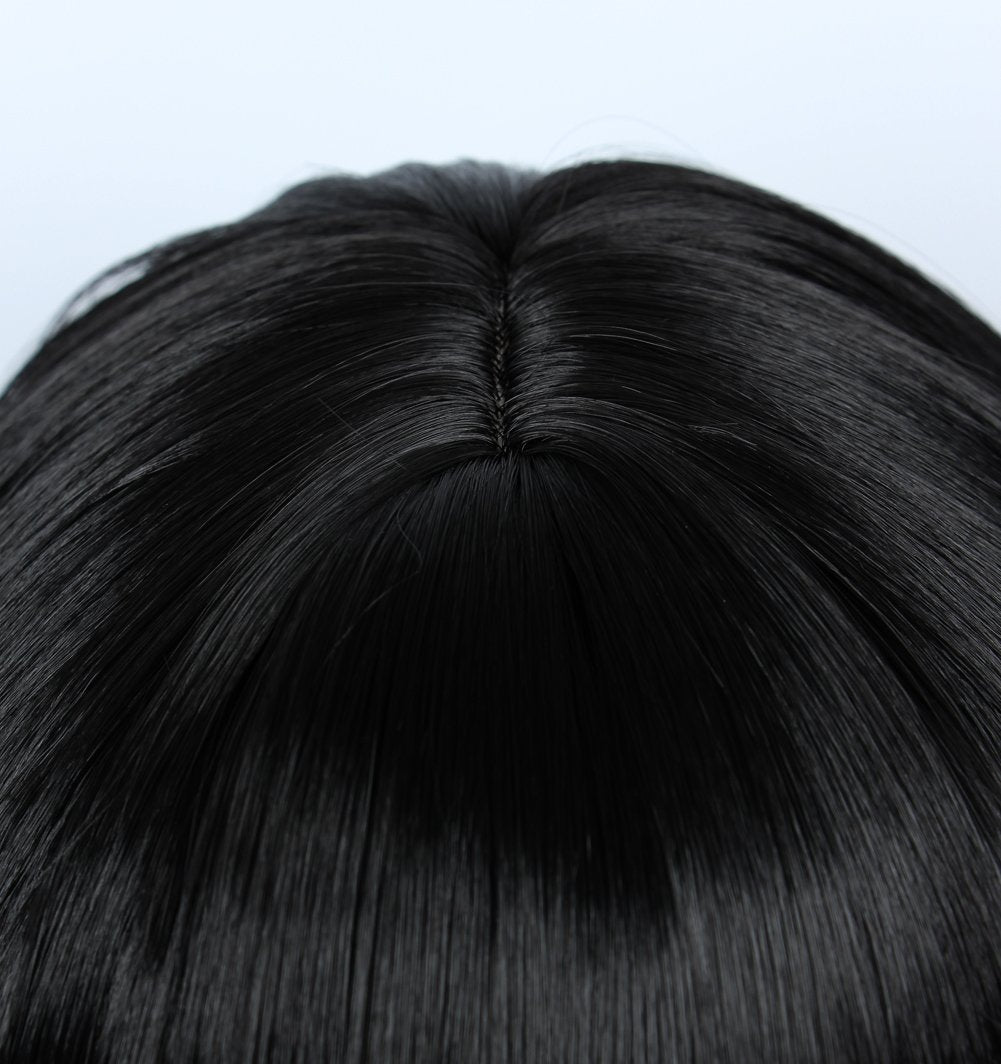 Linfairy Short Black Bob Fluffy Wig Halloween Cosplay Costume Wig For Women With Glasses Frames