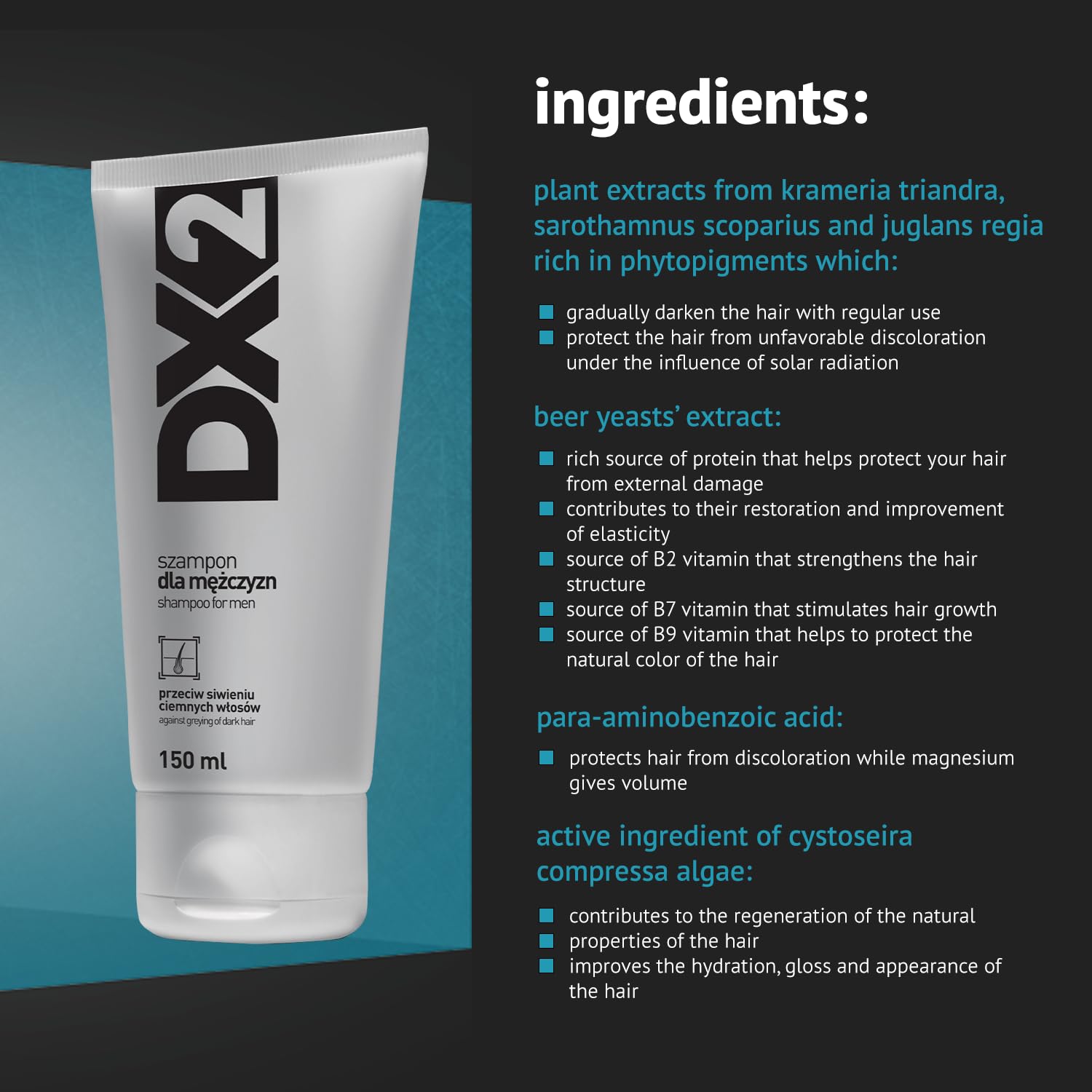 DX2 Anti Grey Hair Shampoo for Men - Gradual Restoration of Dark Color - Daily Hair Care And Wash to Protect Hair Follicles' Pig