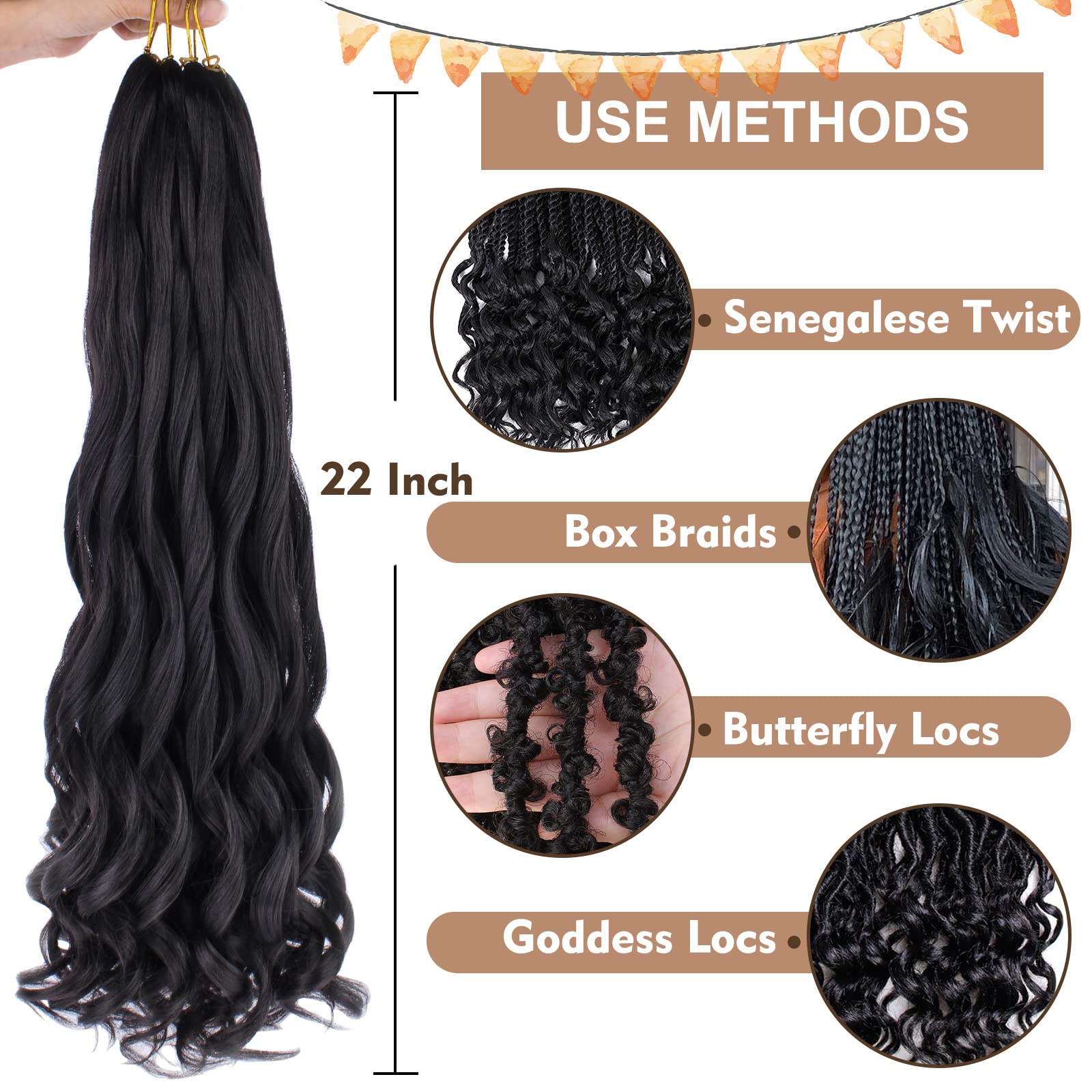COOKOO 9 Packs Pre Stretched French Curls Bouncy Braiding Hair 22 Inch Mix Blond and Brown Spiral Curls Braid Hair with Curly En
