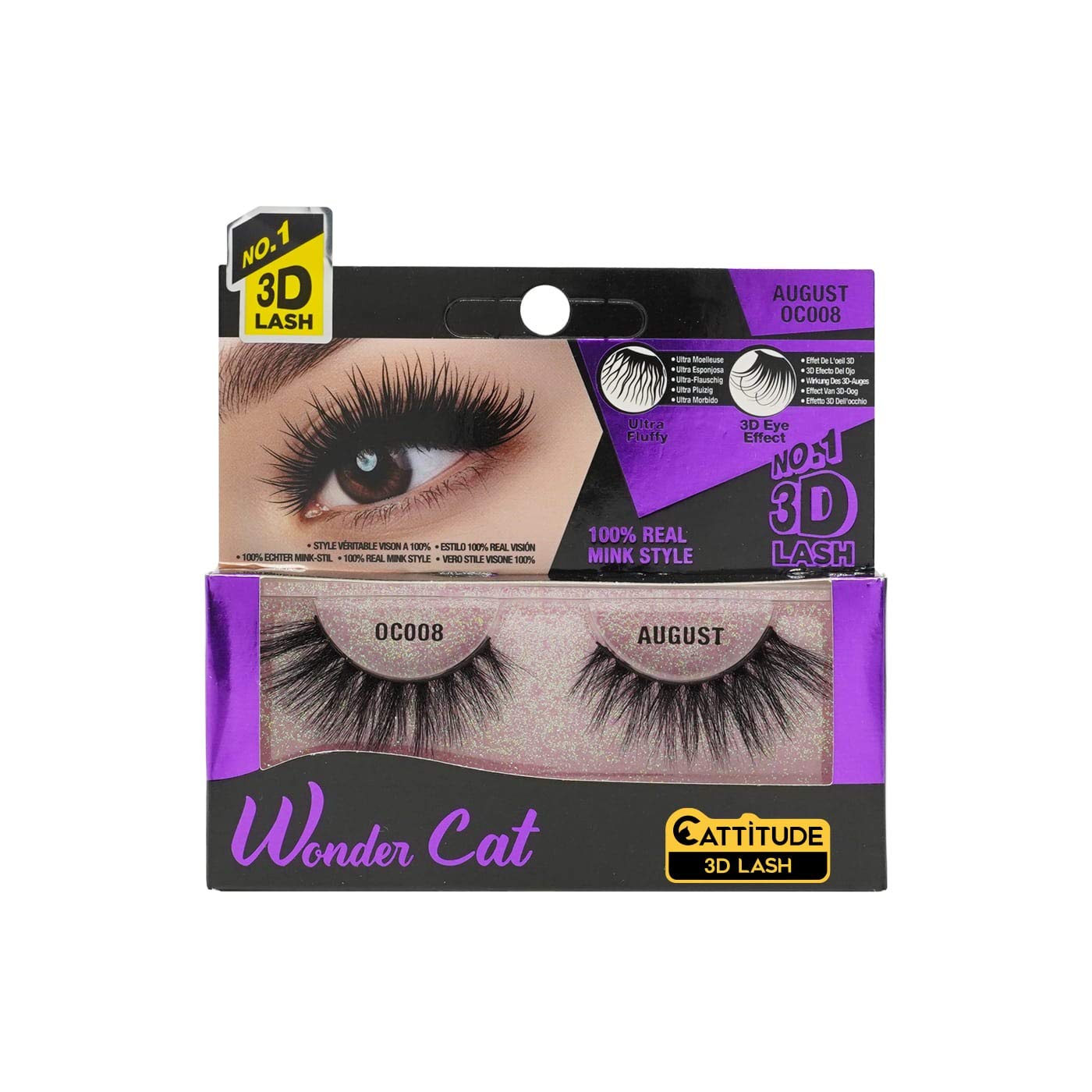 Cattitude 3D Lashes August Wonder Cat Faux Mink False Eyelashes, Lightweight & Reusable, Cruelty-Free