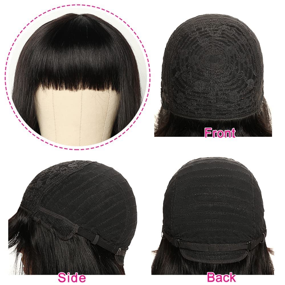 Rebasar Short Bob Wig With Bang Human Hair Wigs For Black Women Human Hair Glueless 12 Inch None Lace Front Wigs Brazilian Virgi
