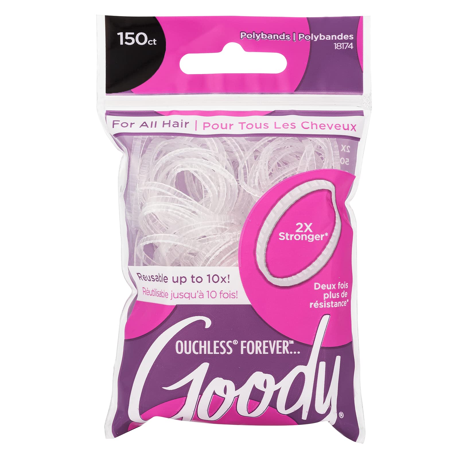 Goody Ouchless Womens Polyband Elastic Hair Tie - 150 Count, Clear - Fine Hair - Hair Accessories To Style With Ease And Keep Yo
