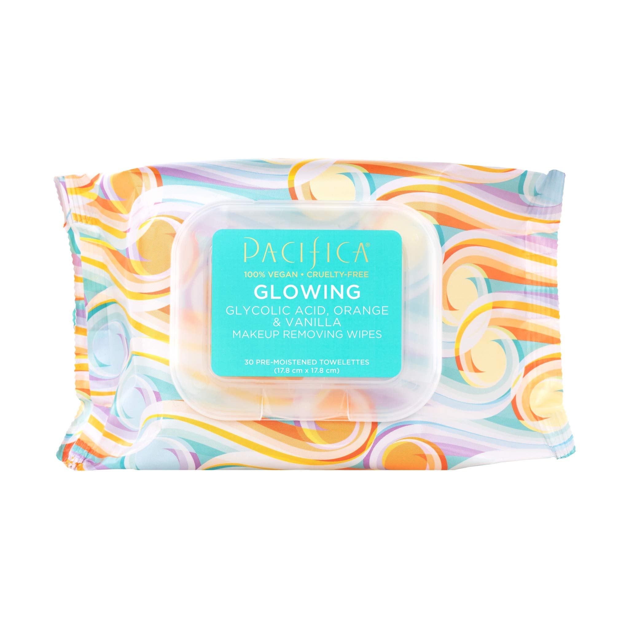 Pacifica Beauty, Glowing Makeup Remover Wipes, Glycolic Acid, Coconut Water, Aloe Infused, Daily Cleansing, Exfoliating, Clean S