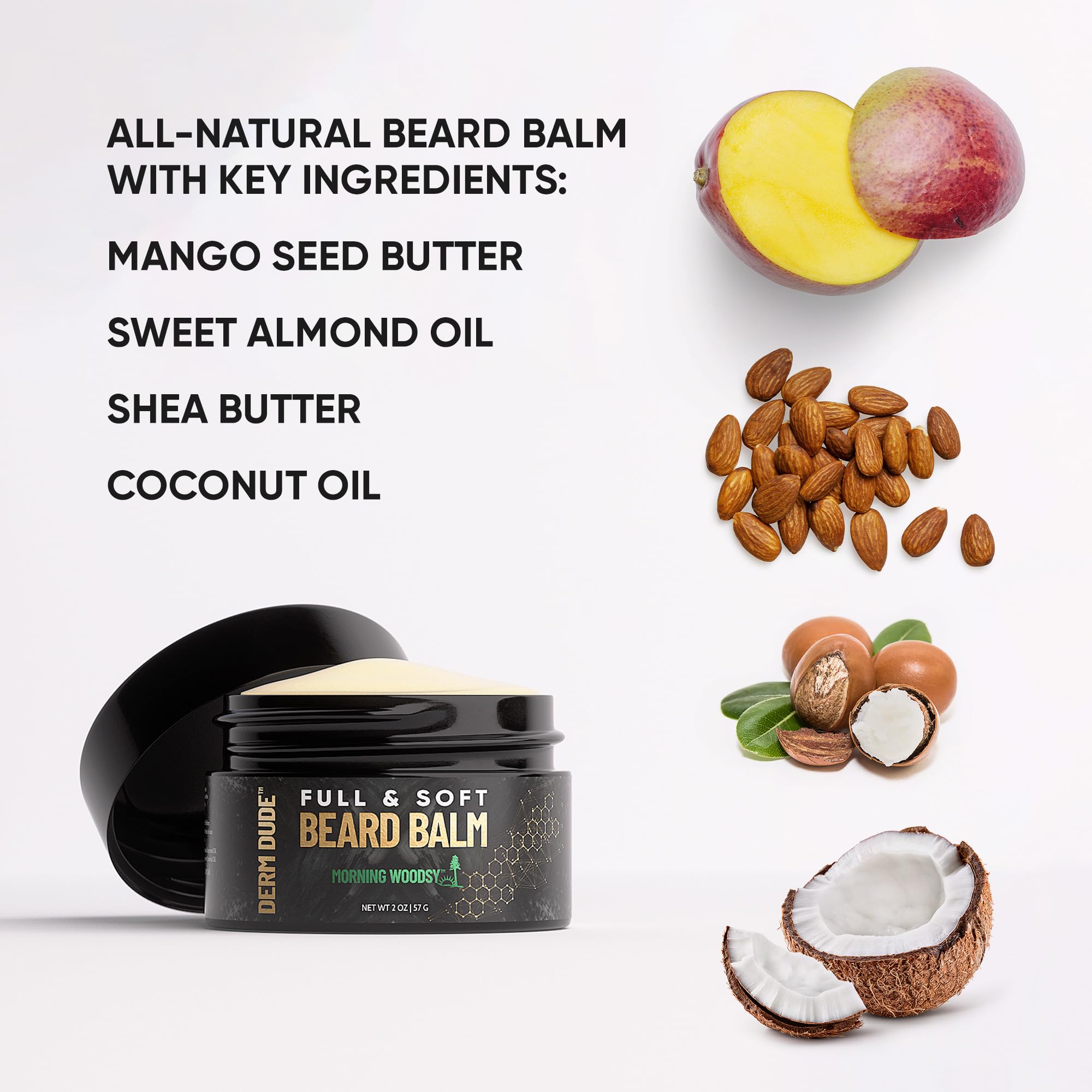 Derm Dude Full And Soft Beard Balm - Styles And Strengthens, Promotes Fuller Growth, Moisturizes And Soothes With Free Comb, Mor