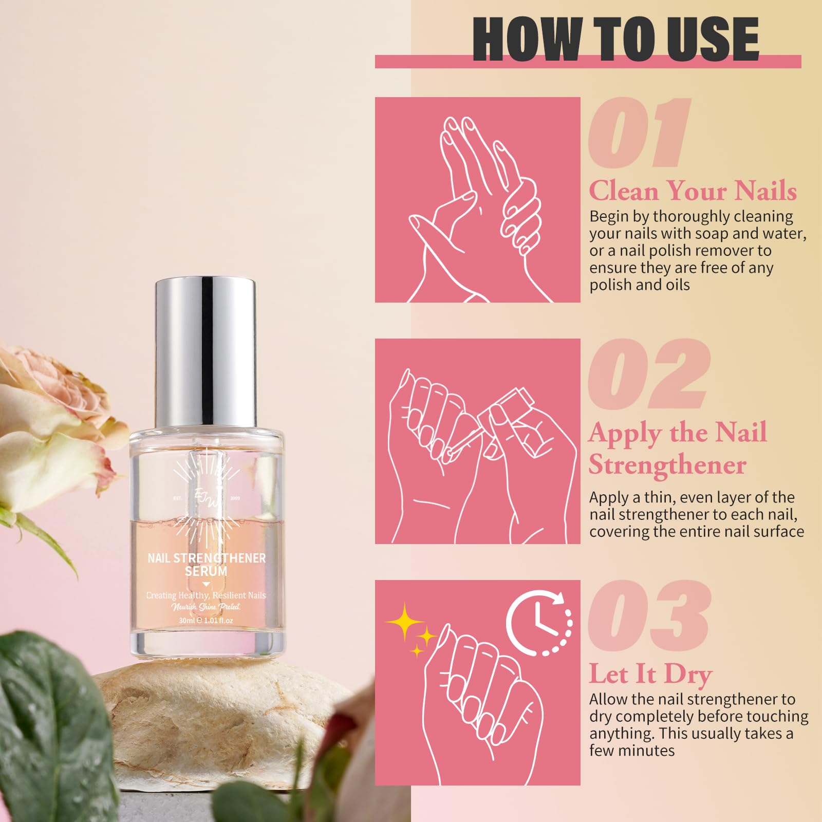 Ejw Nail Strengthener - Growth & Conditioning Treatment For Thin, Weak, And Damaged Nails | 1.01 Fl Oz, Vegan & Cruelty-Free, Ba