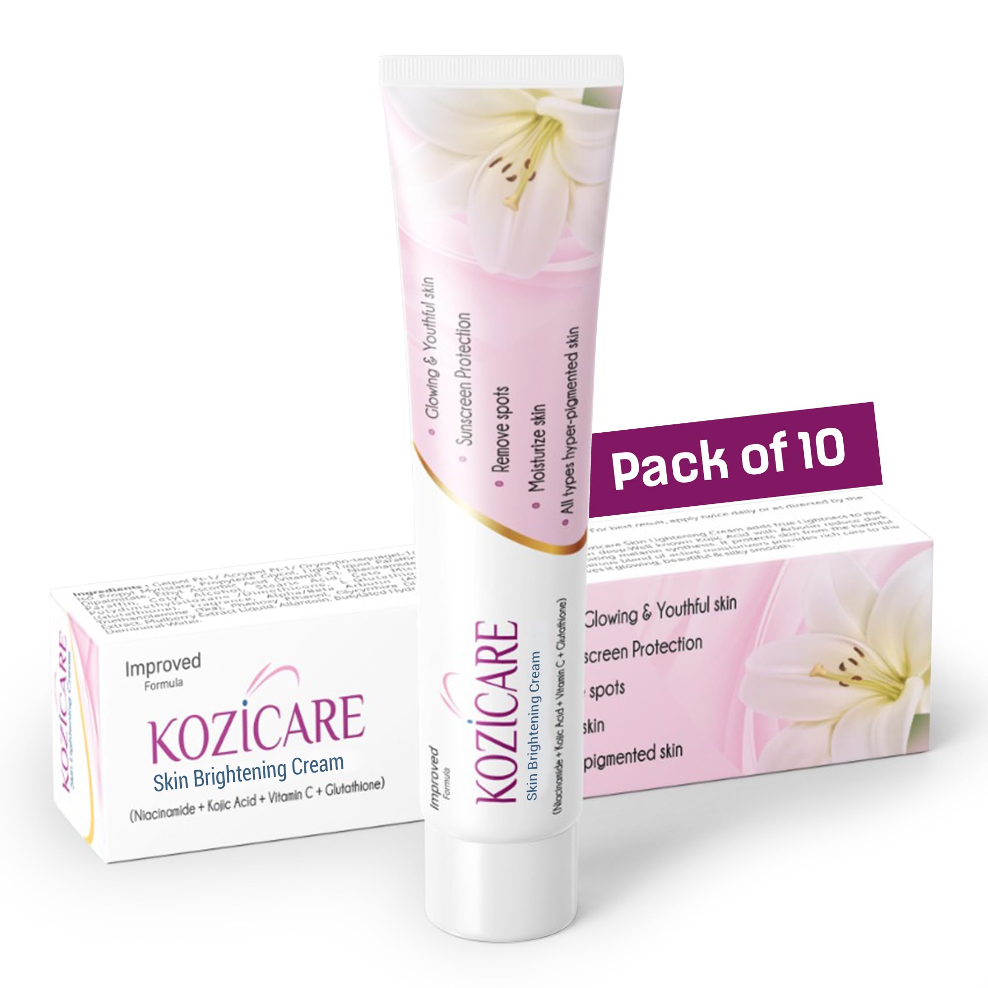 Kozicare Skin Lightening Cream  15Gm (Pack Of 10)| Enriched With Kojic Acid, Alpha Arbutin, Glutathione, Niacinamide And Vitami