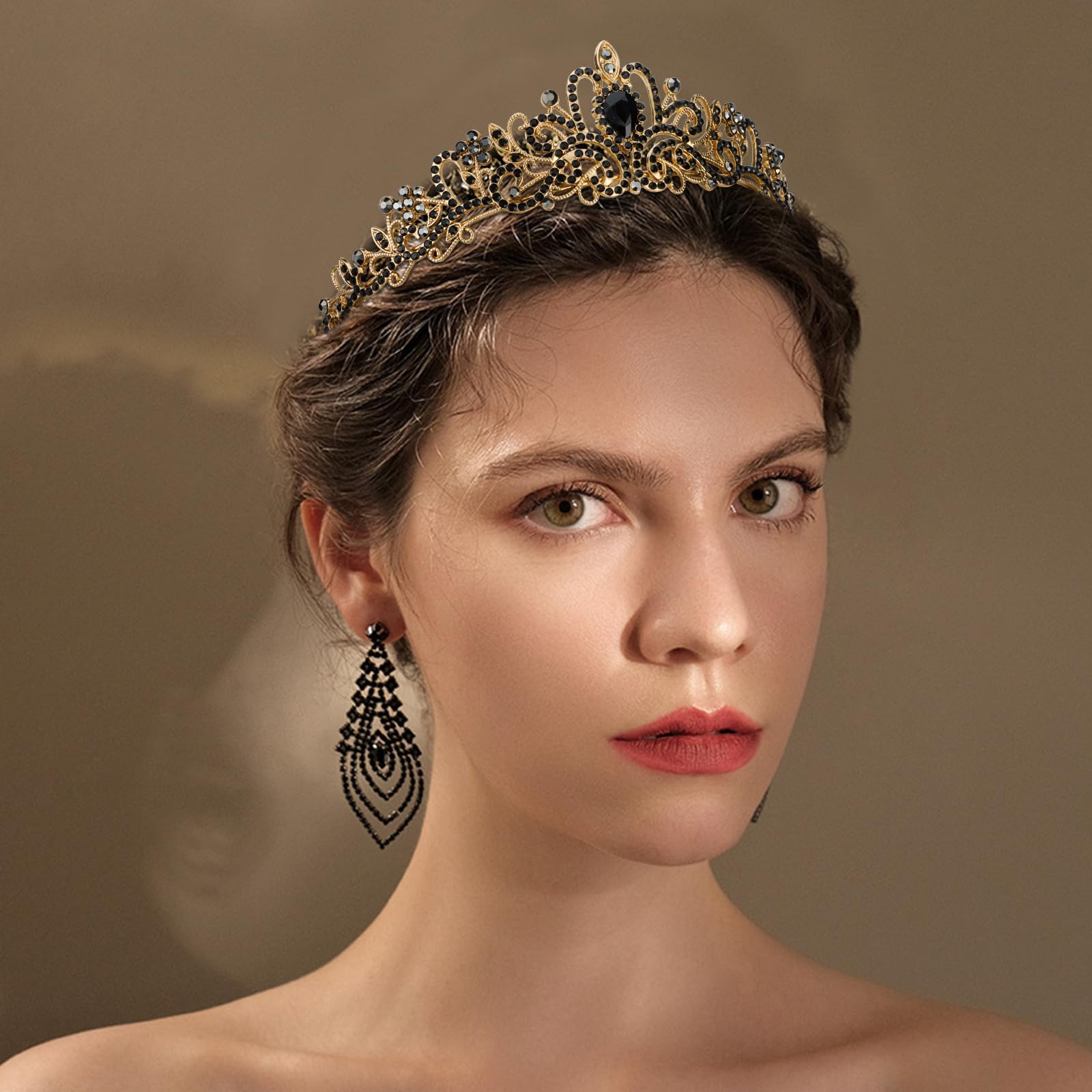 Cieher Black Crown For Women Black Queen Crown Gothic Baroque Crowns For Women Girls, Vintage Black Tiara For Women Luxury Rhine